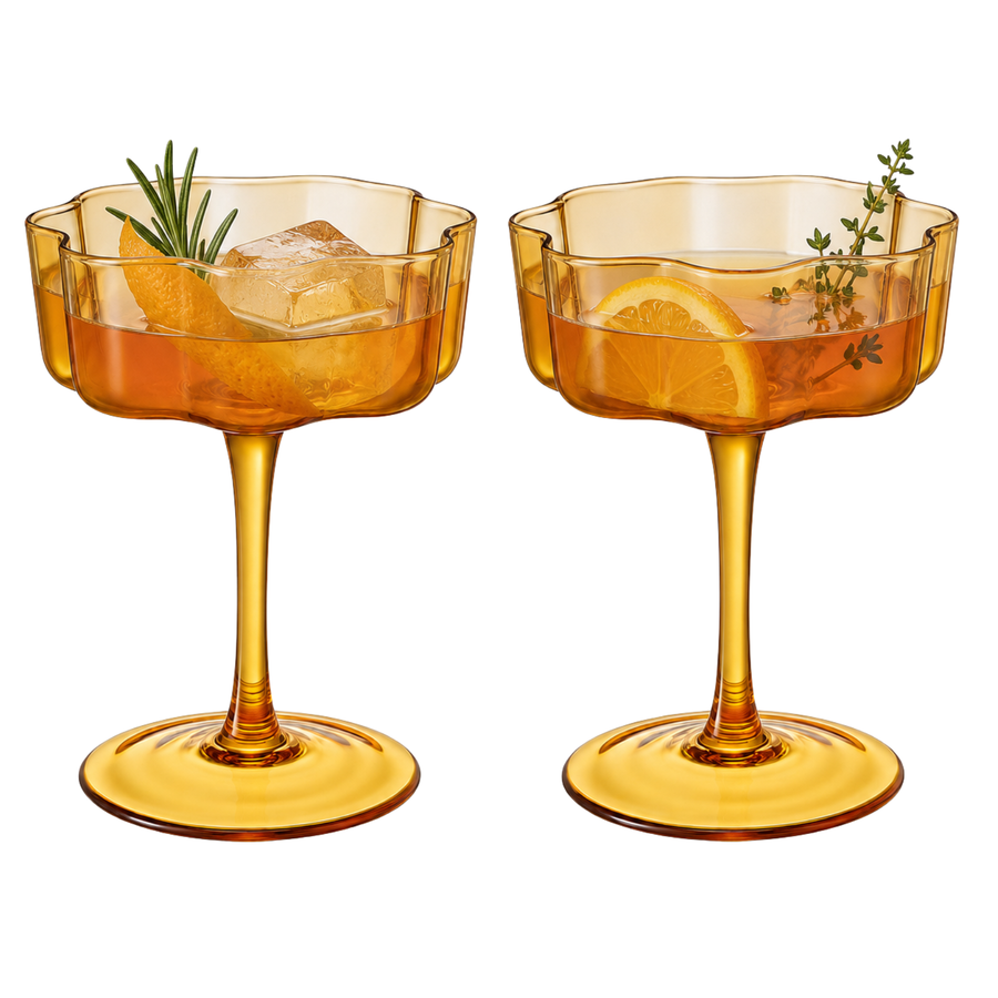Flower Wave Coupe Glasses — Amber, Set of 2