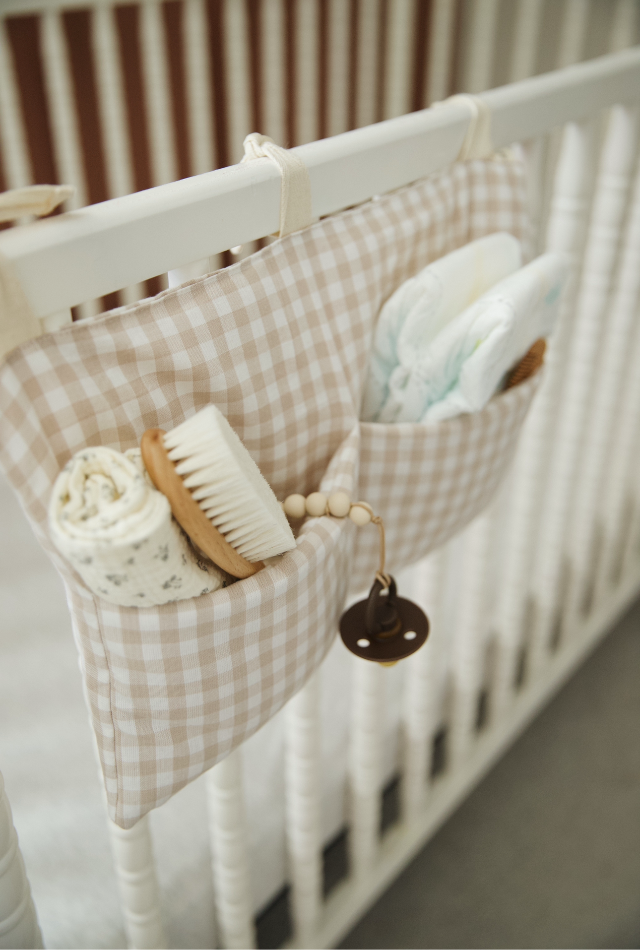 Beige White Baby Crib Diaper Caddy Storage Organizer Nursery Room