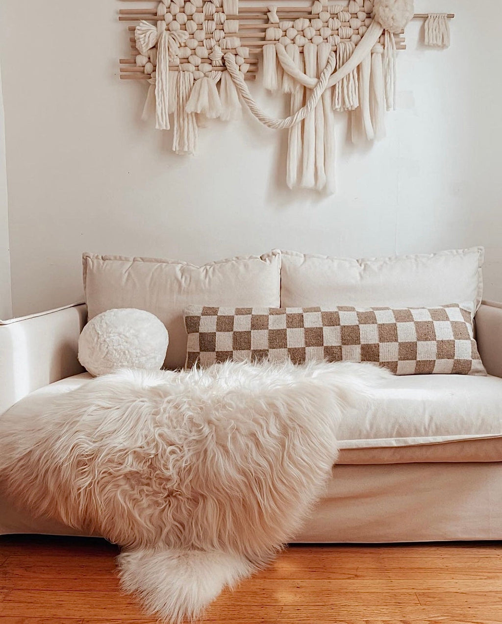 Sand Checkered Lumbar Pillow