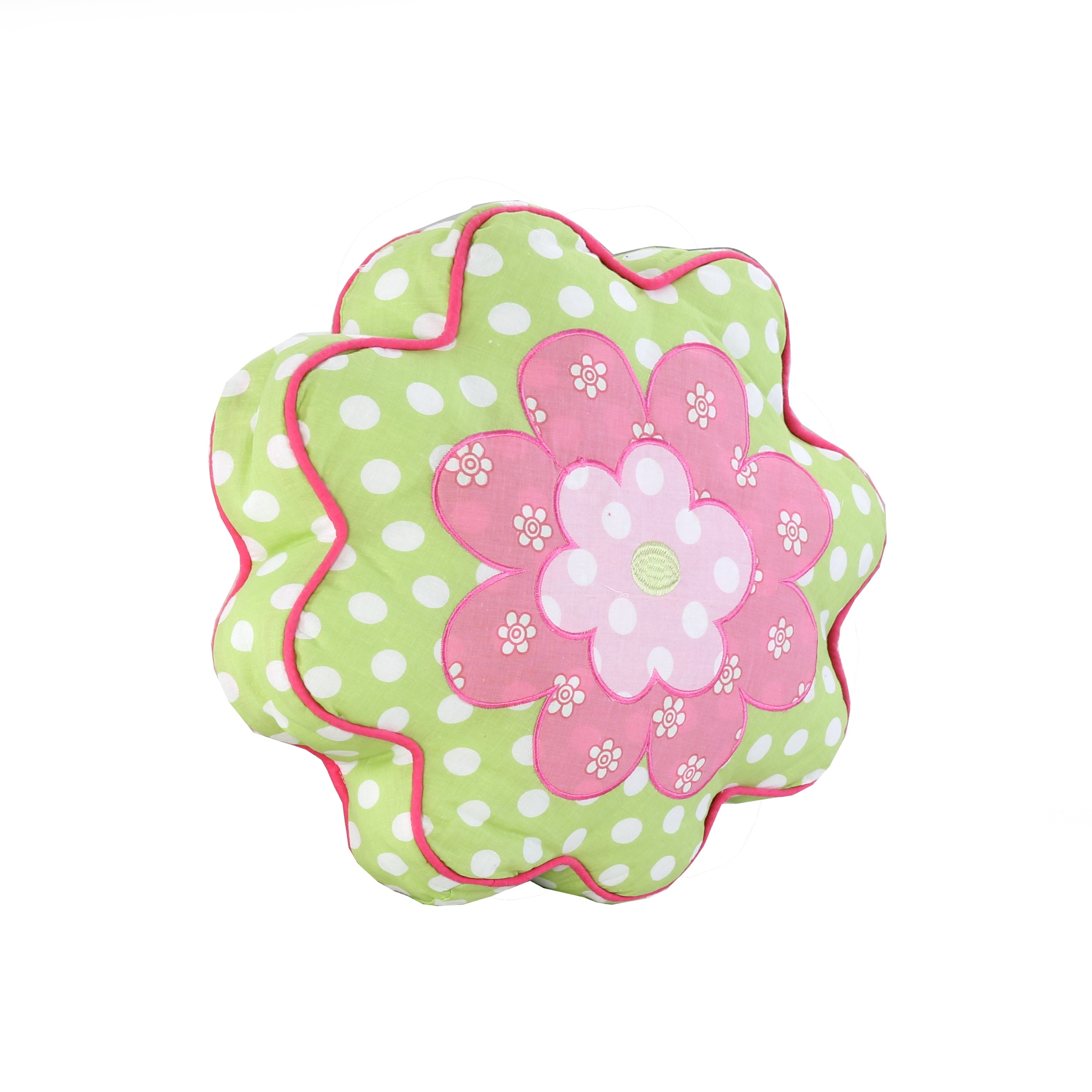 Pink Ladybug Dot Novelty Floral Embroiderd Decor Throw Pillow