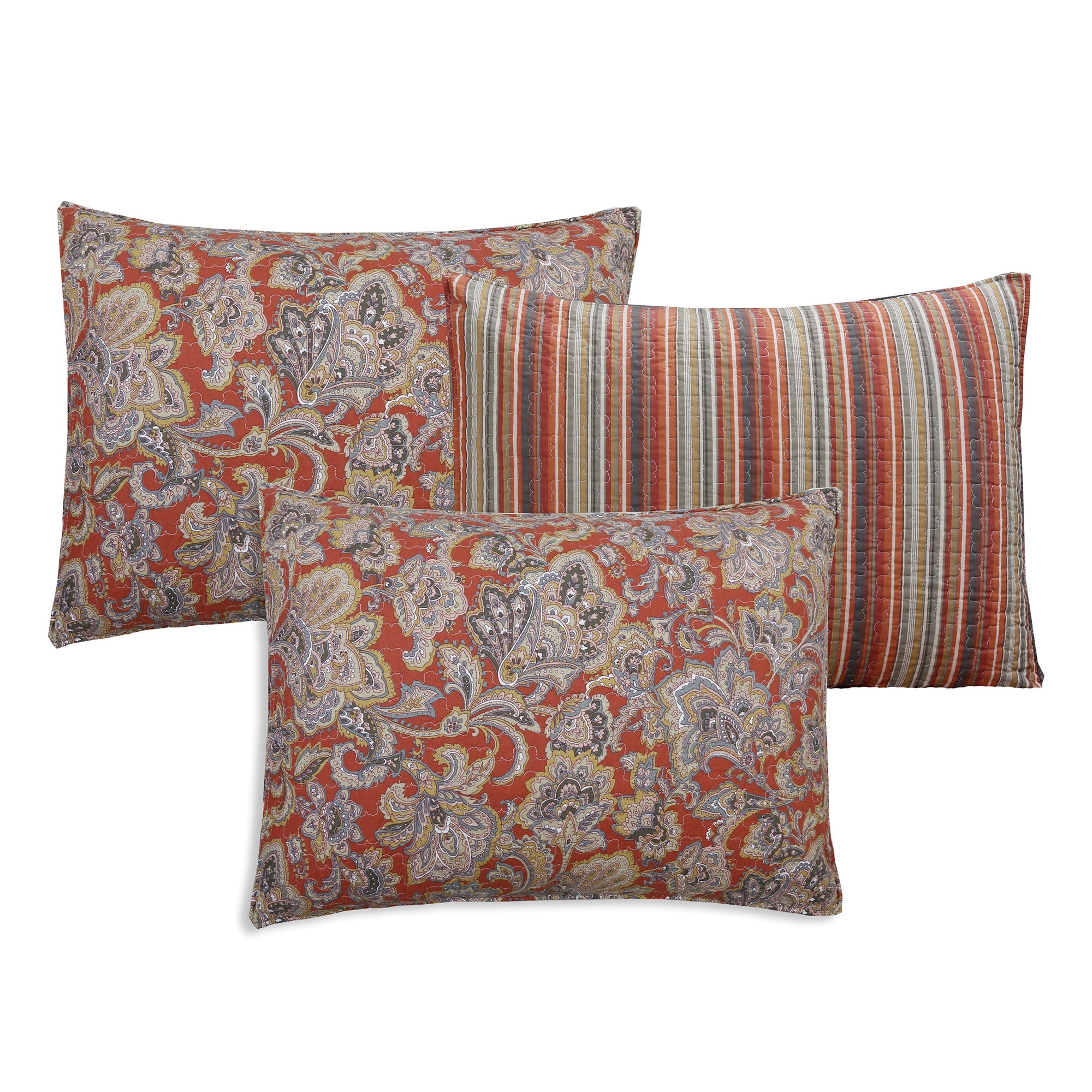 Lara Paisley Vintage Rustic Bronze Country Fall Floral Copper Cotton Reversible Quilt Bedding Set
