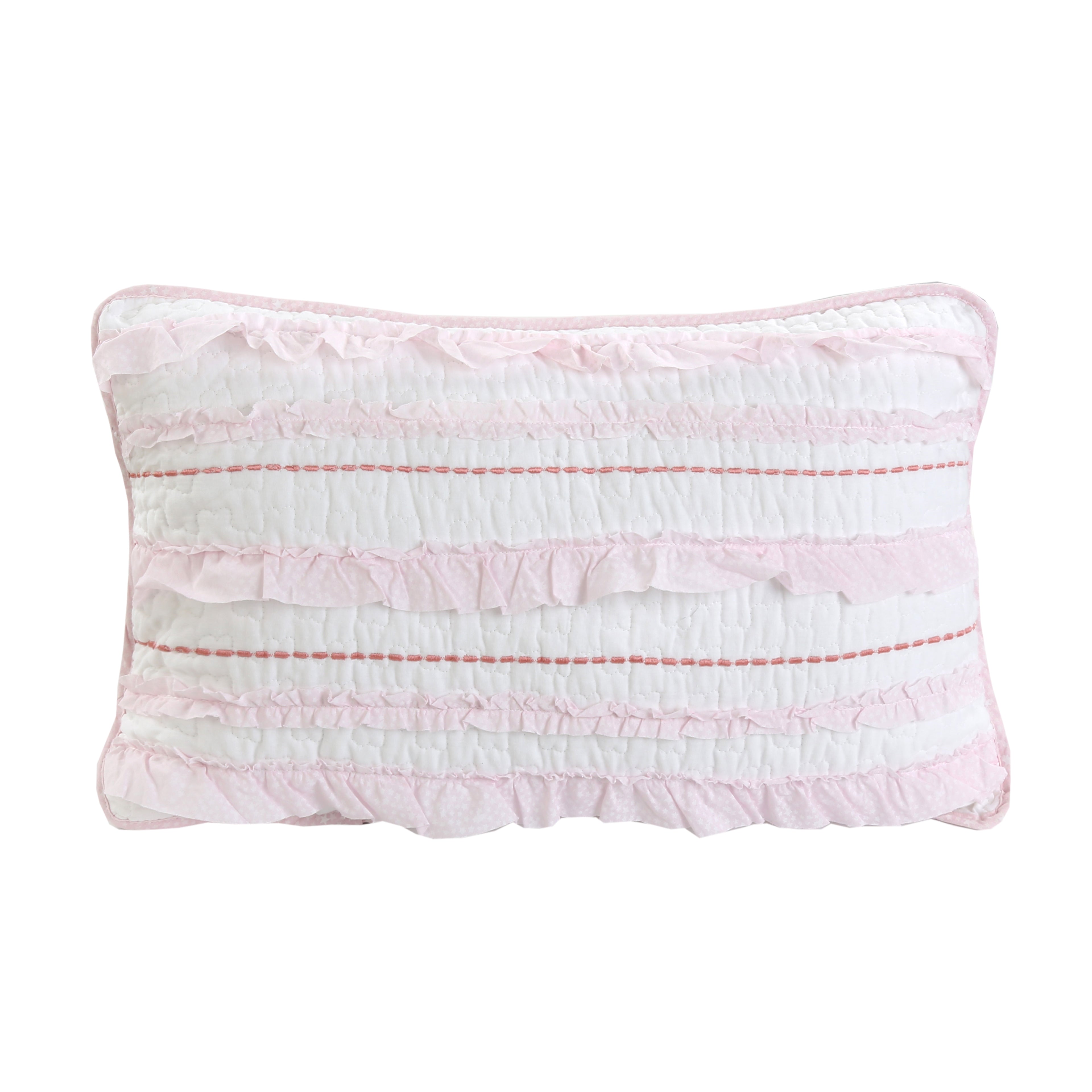 Pretty in Pink Girly Princess Ruffled Star Ogee Stripe Real Patchwork Cotton Reversible Quilt Bedding Set