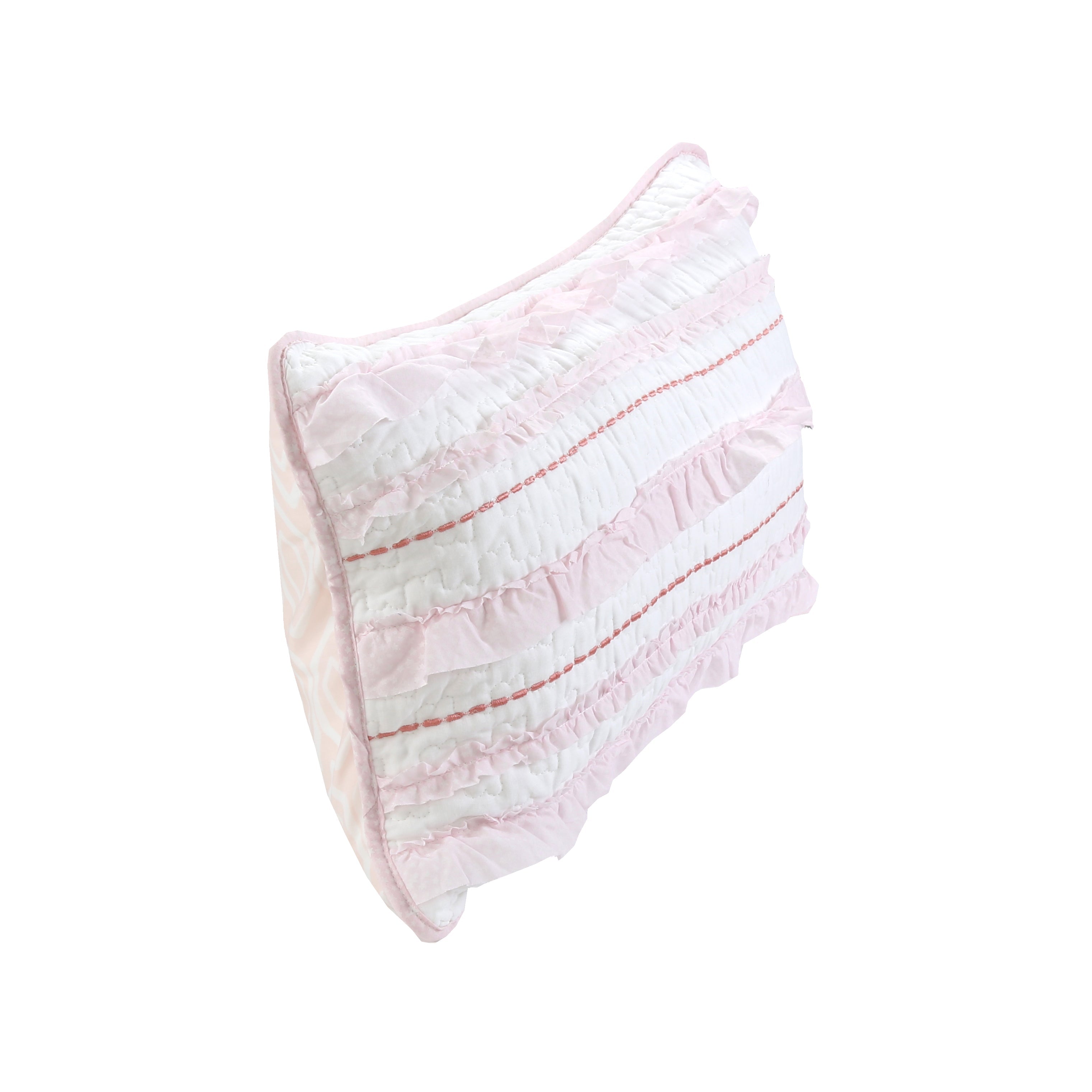 Pretty in Pink Girly Ruffle Star Stripped Embroidered Rectangular Décor Throw Pillow
