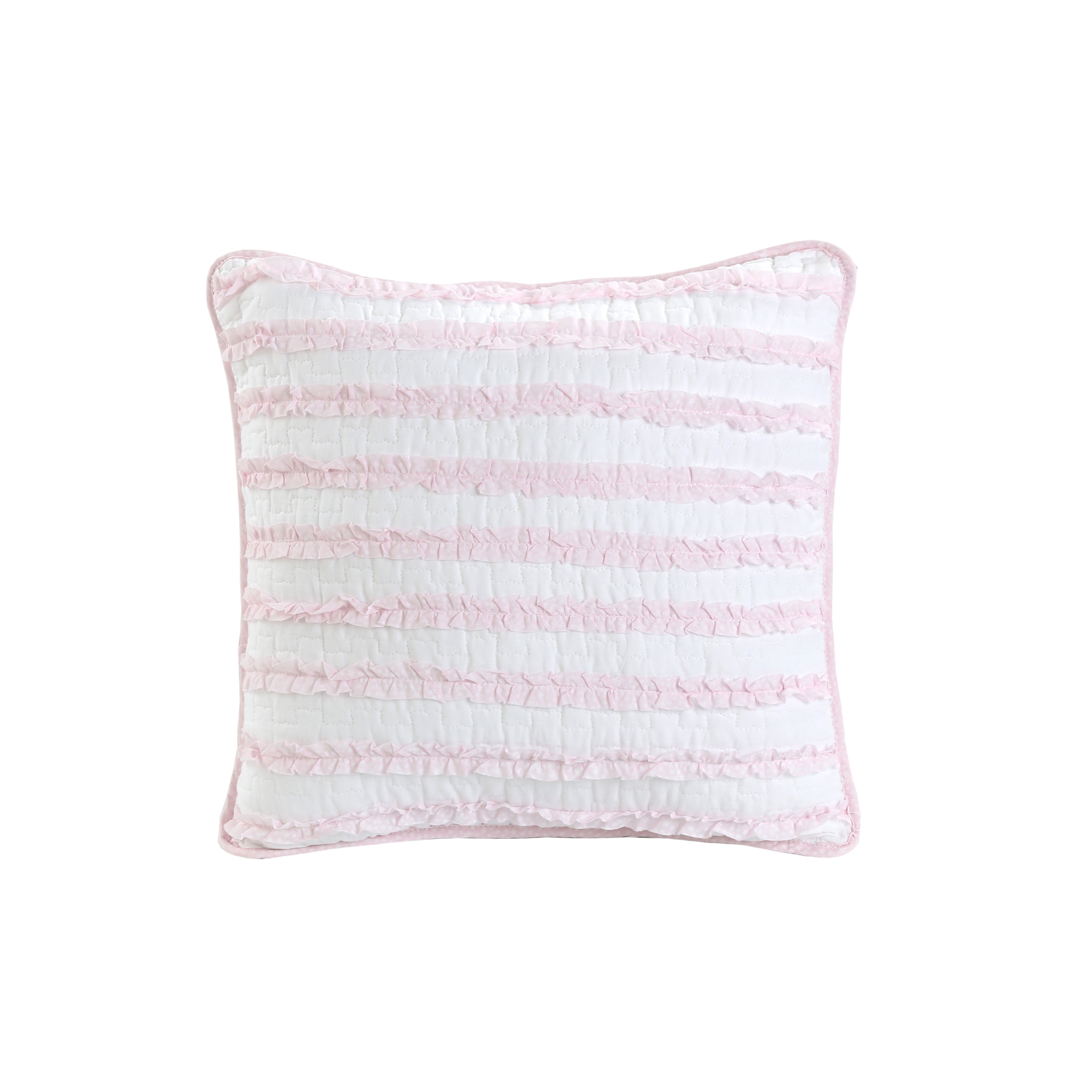Pretty in Pink Girly Princess Ruffled Star Ogee Stripe Real Patchwork Cotton Reversible Quilt Bedding Set
