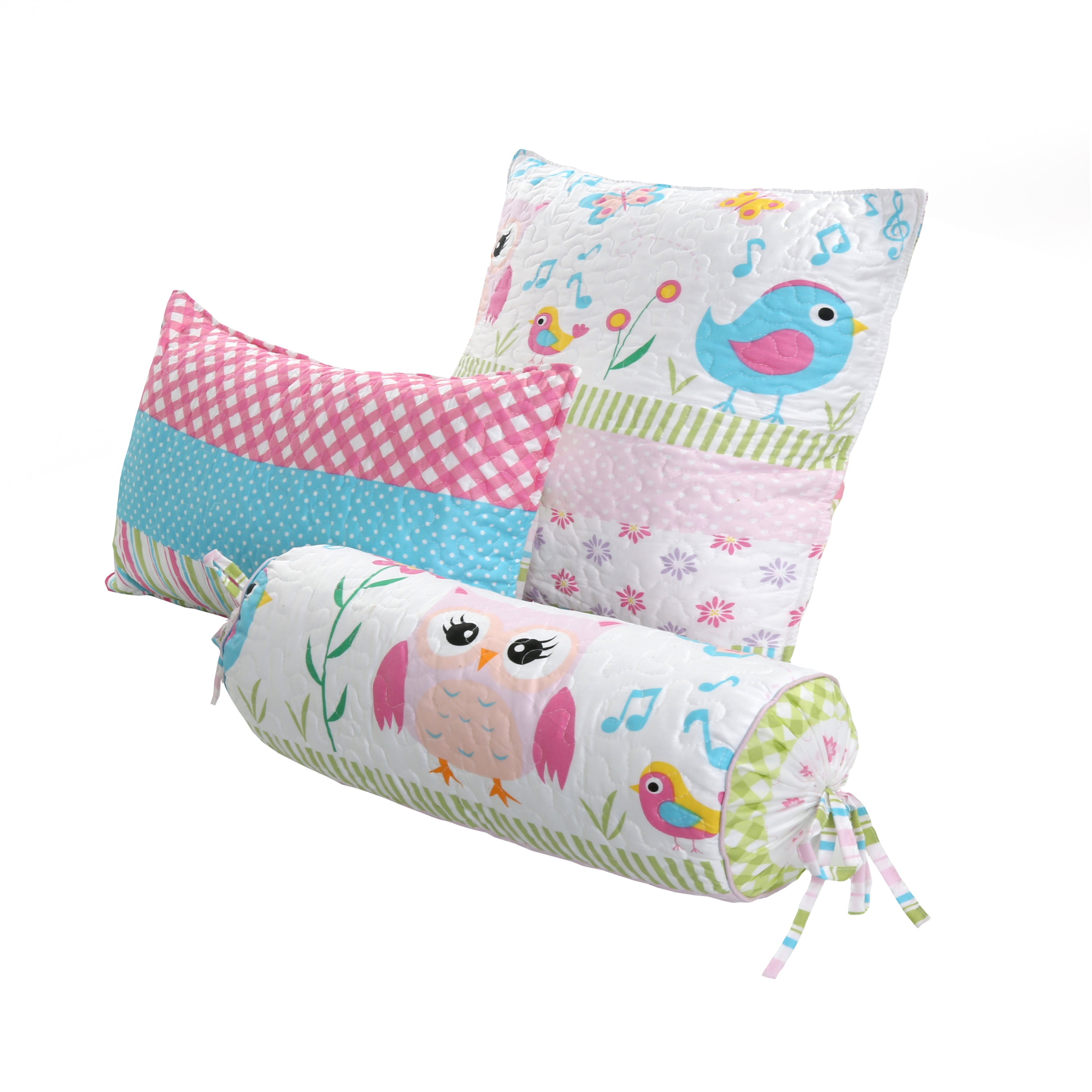 Home Sweet Pink Owl Spring Floral Stripe 3-Piece Décor Throw Pillows (Set of 3)