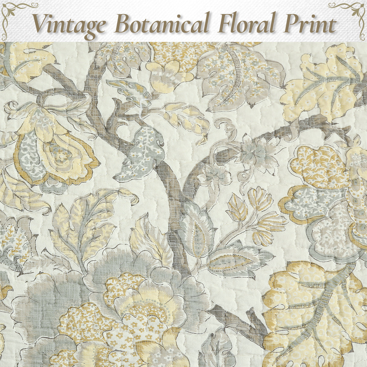 Autumn Floral Foliage Brown Beige Gold Cotton 3 Piece Quilt Bedding Set