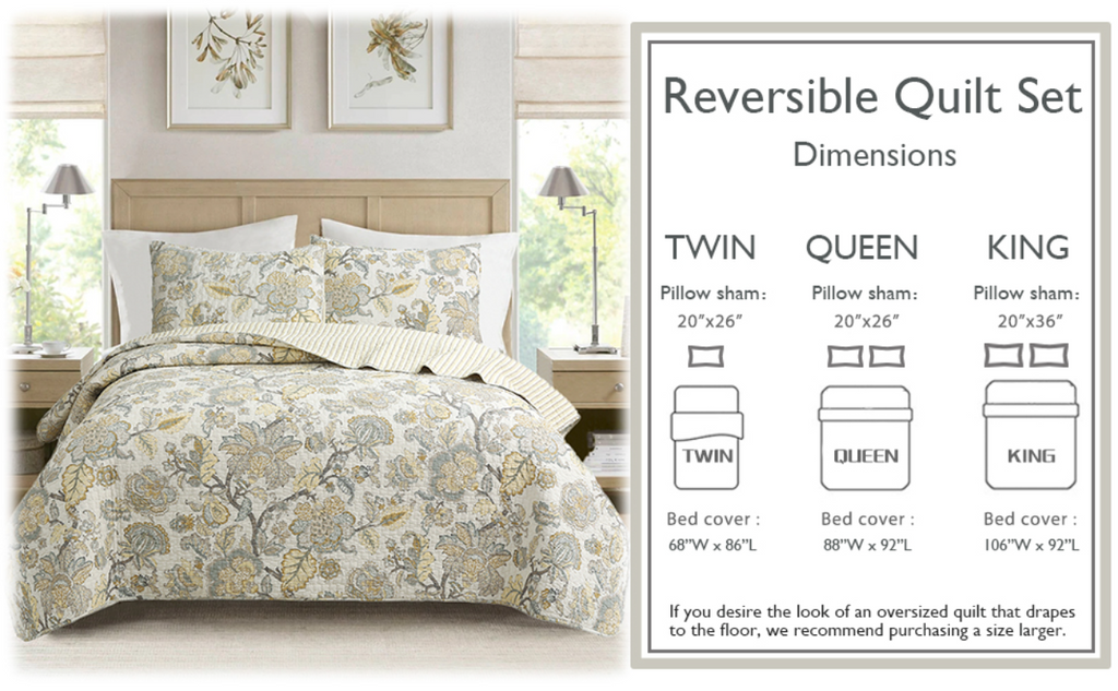 Autumn Floral Foliage Brown Beige Gold Cotton 3 Piece Quilt Bedding Set