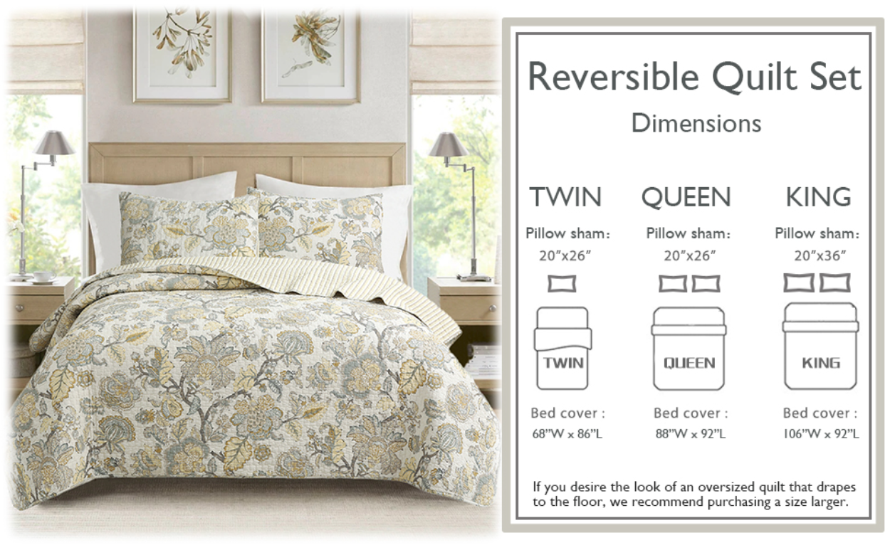 Autumn Floral Foliage Brown Beige Gold Cotton 3 Piece Quilt Bedding Set