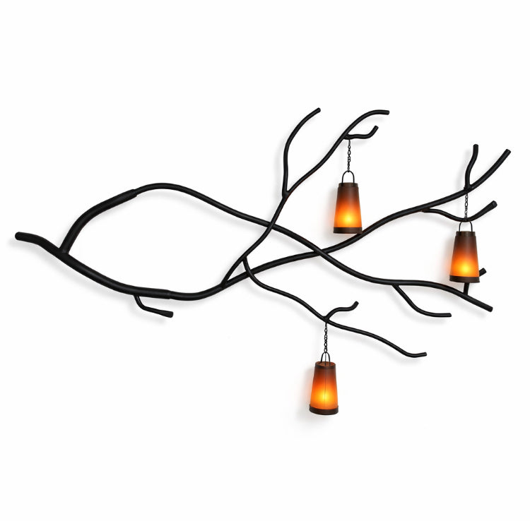 Illuminated Branch Wall Sculpture with 3 Lanterns