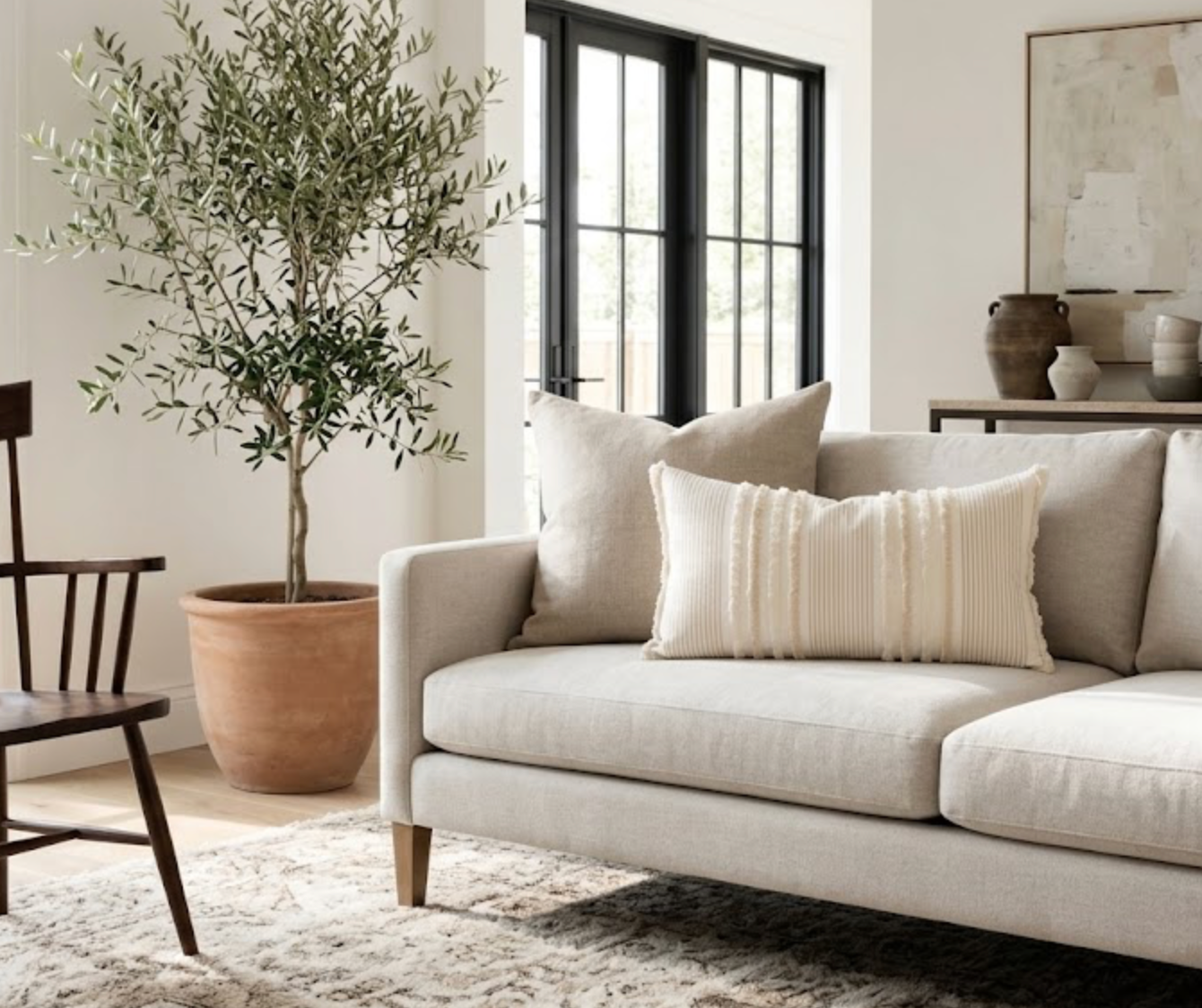 Billy Embroidered Pillow Cover in Natural, Indoor Outdoor Pillow - Schumacher Textiles