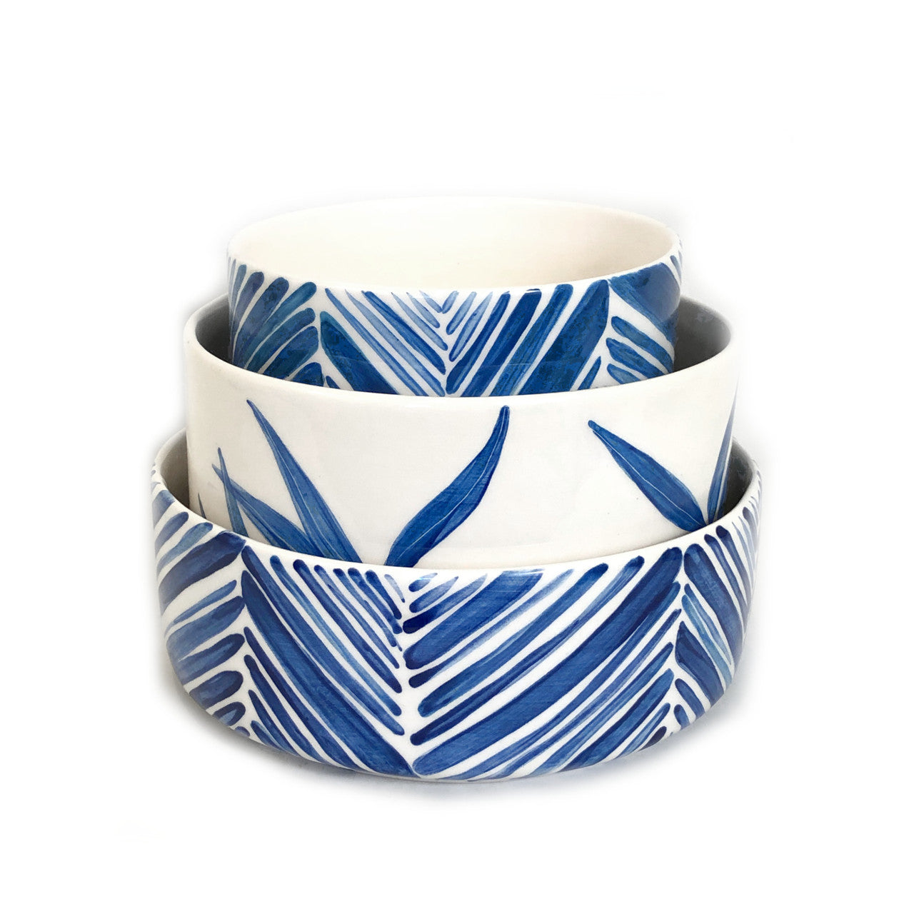 Cylinder Serving Bowl - Blue Floating Leaves
