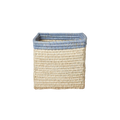 Small Square Raffia Storage Basket with a Blue Trim