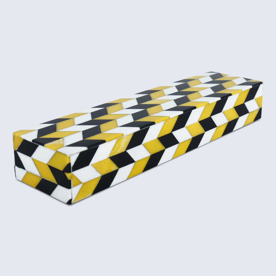 Marquet Artemis Black, White & Ochre Inlay Decorative Box