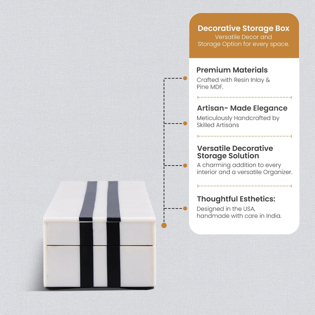 Black White Resin Inlay Decorative Storage Box – Mono Sprint Collection (7 Sizes)
