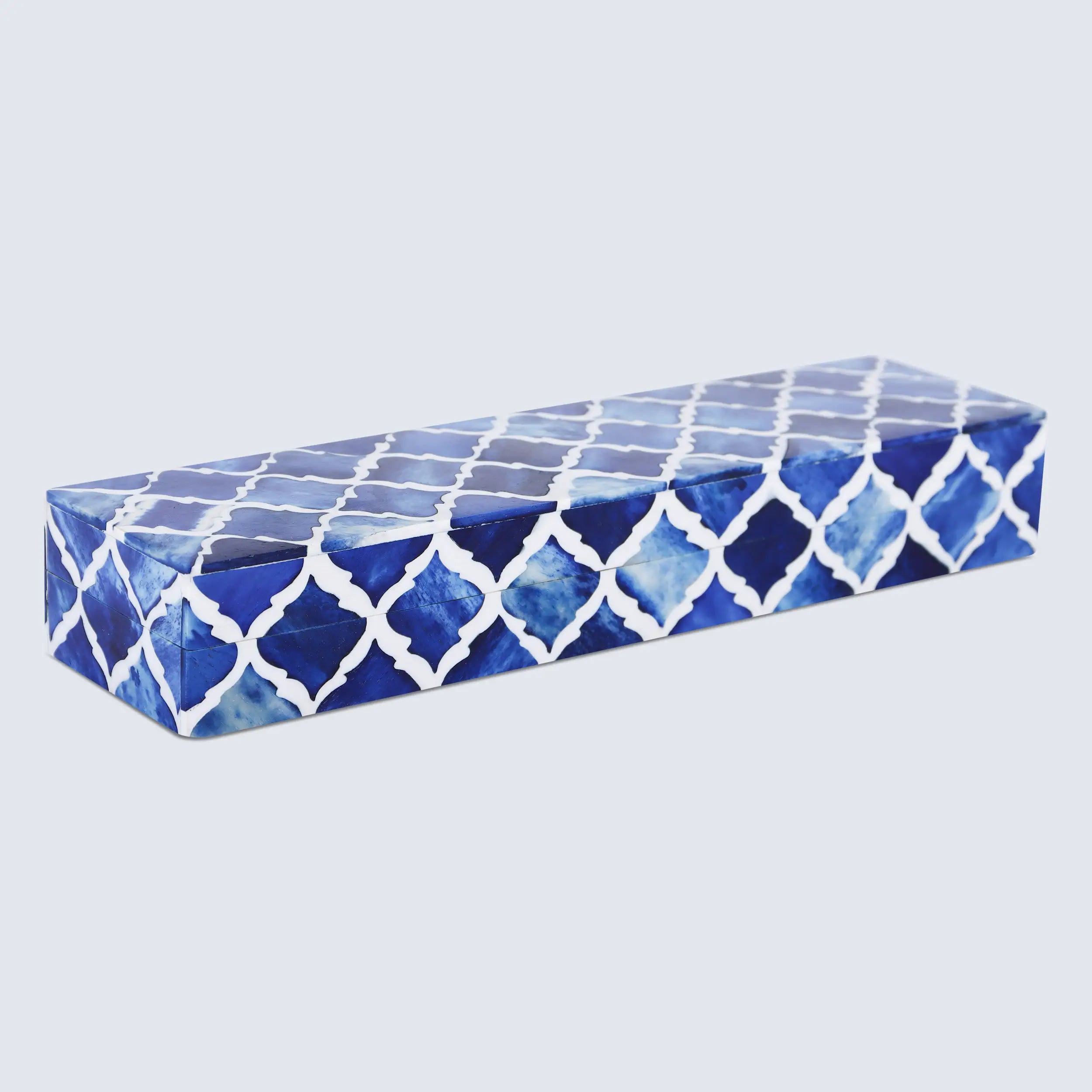 Moroccan Blue & White Resin & Bone Inlay Decorative Storage Box — (7 Sizes)