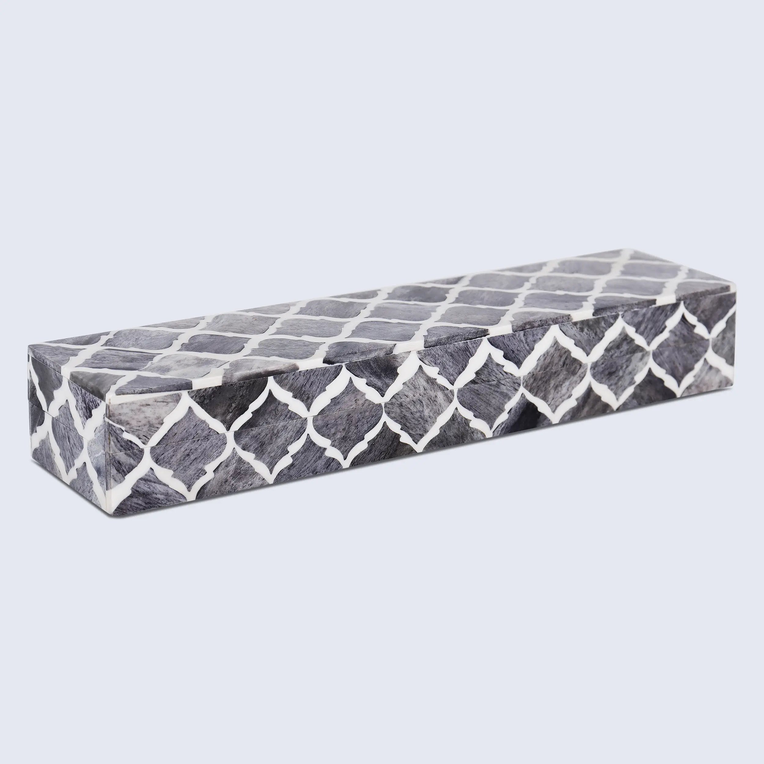 Moroccan Grey & White Resin & Bone Inlay Decorative Storage Box — (7 Sizes)