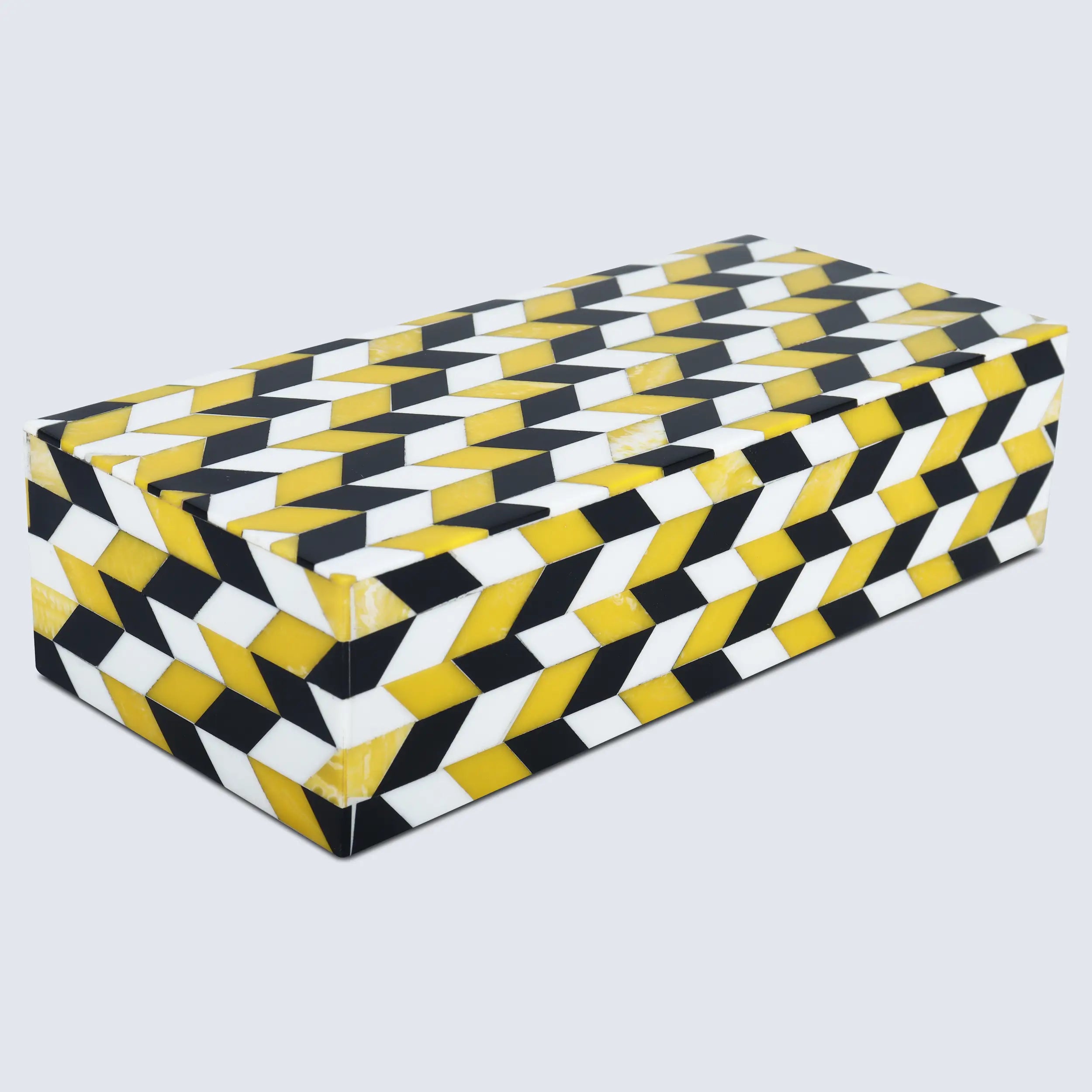 Black White Ochre Resin Inlay Decorative Storage Box Gifts- 8 Sizes