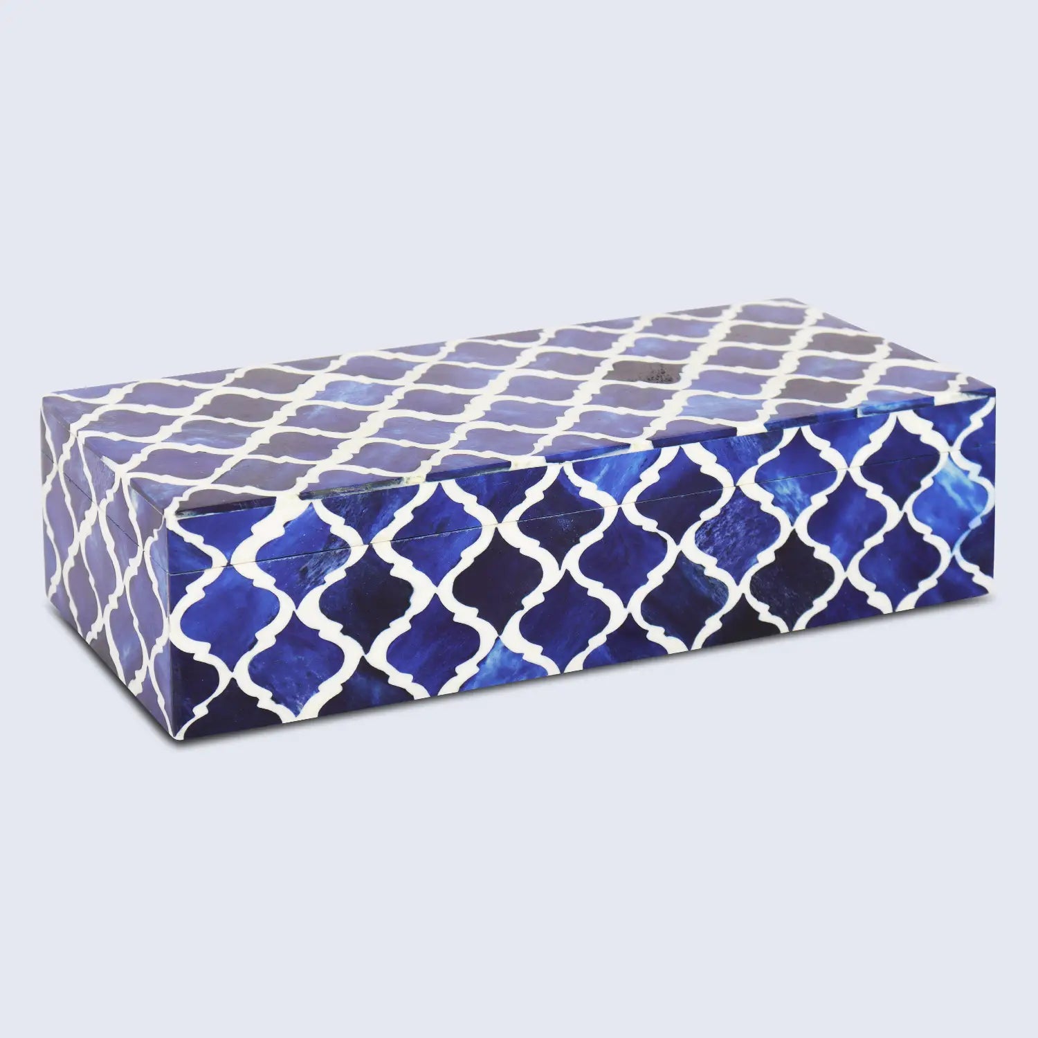 Moroccan Blue & White Resin & Bone Inlay Decorative Storage Box — (7 Sizes)
