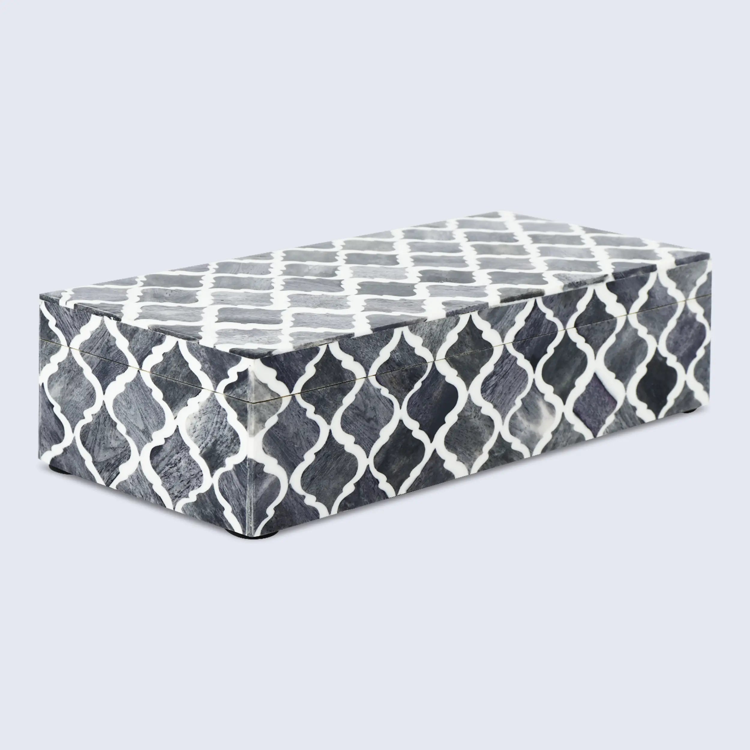 Moroccan Grey & White Resin & Bone Inlay Decorative Storage Box — (7 Sizes)