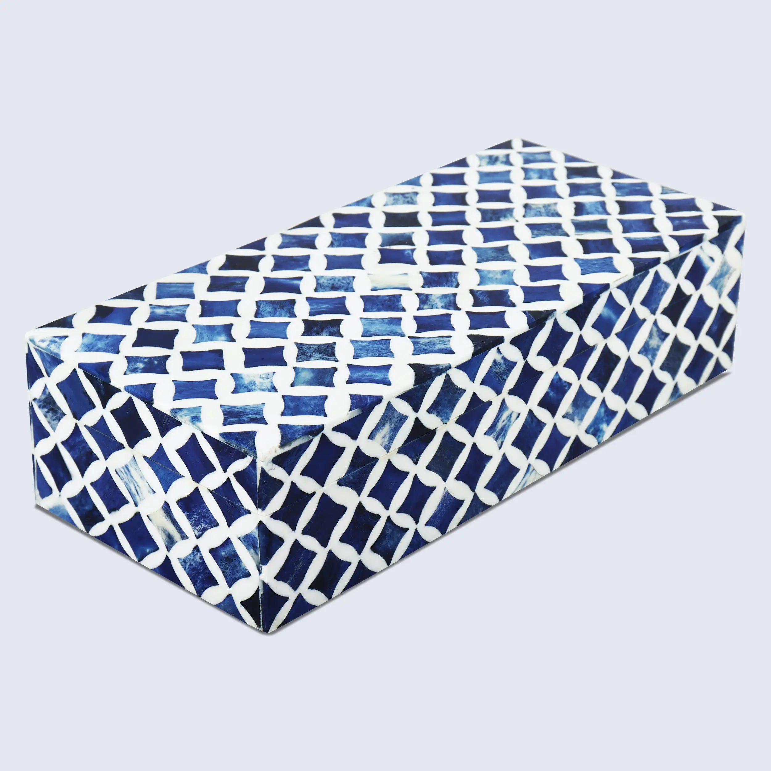 Decorative Storage Box Star Pattern Bone & Resin Inlay - Blue, 7 Sizes