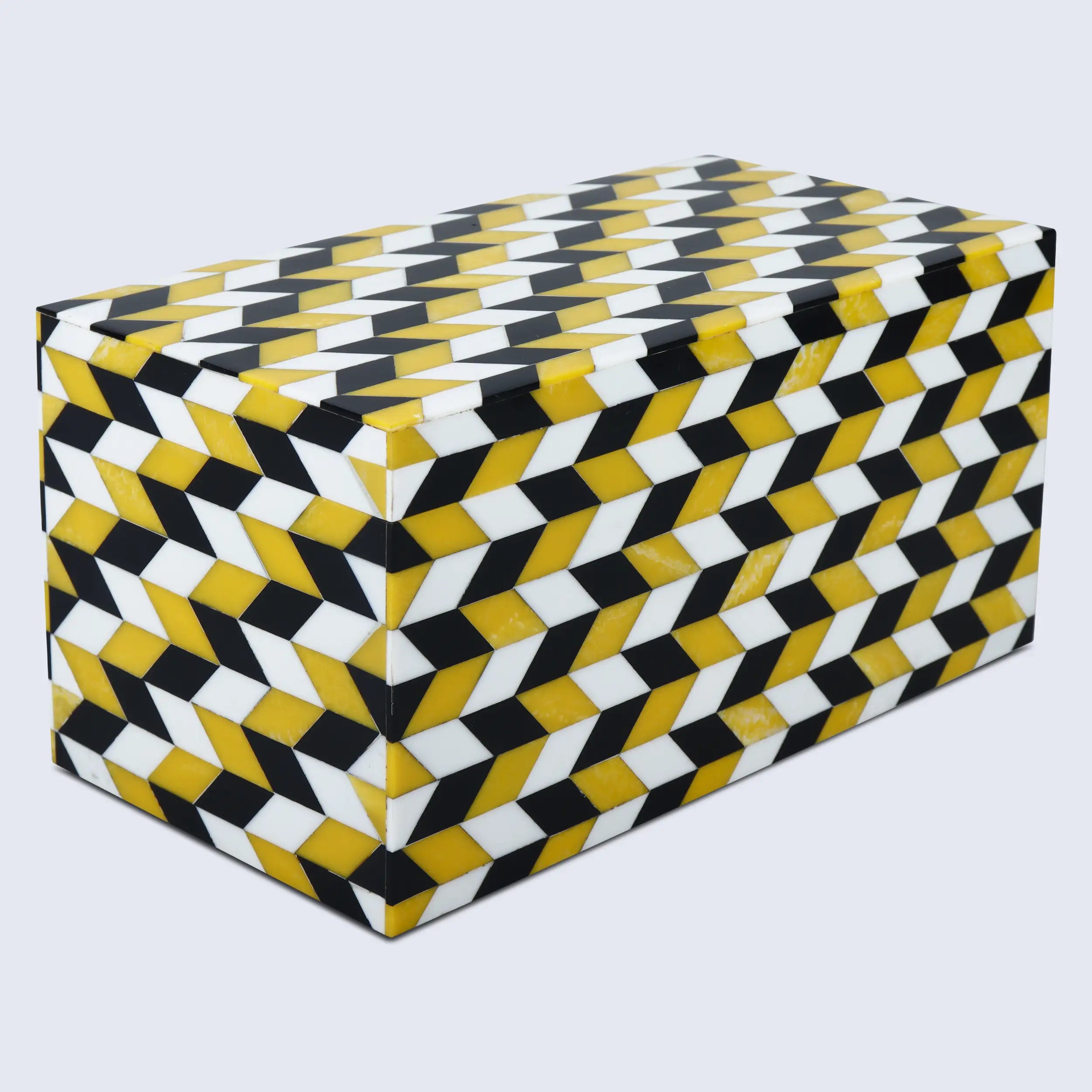 Black White Ochre Resin Inlay Decorative Storage Box Gifts- 8 Sizes