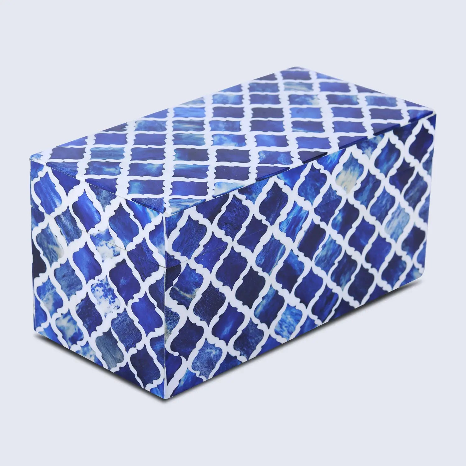 Moroccan Blue & White Resin & Bone Inlay Decorative Storage Box — (7 Sizes)