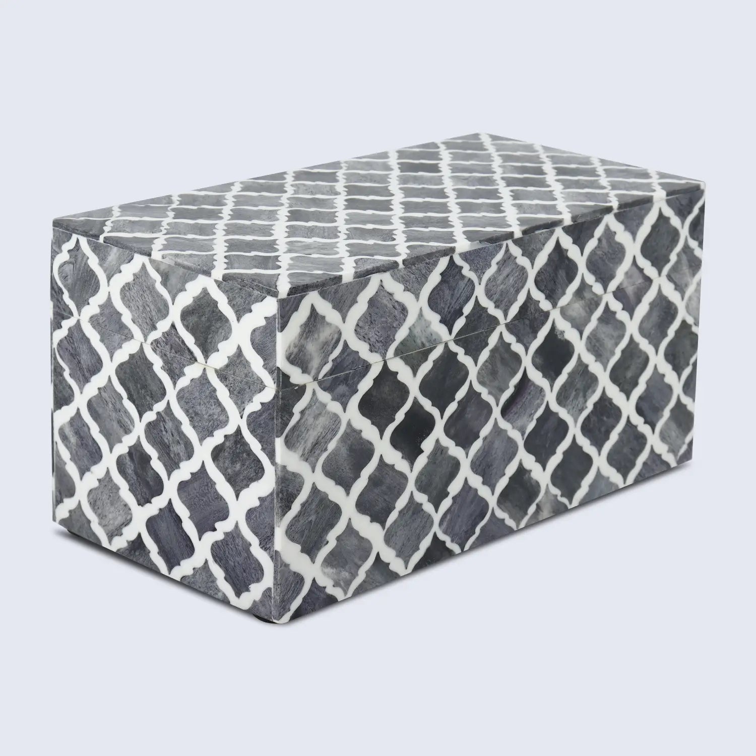 Moroccan Grey & White Resin & Bone Inlay Decorative Storage Box — (7 Sizes)