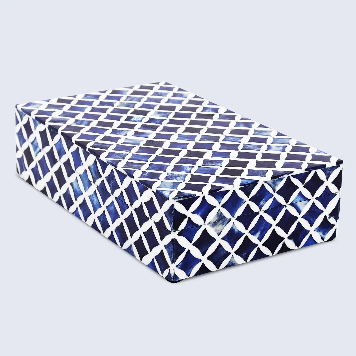 Decorative Storage Box Star Pattern Bone & Resin Inlay - Blue, 7 Sizes