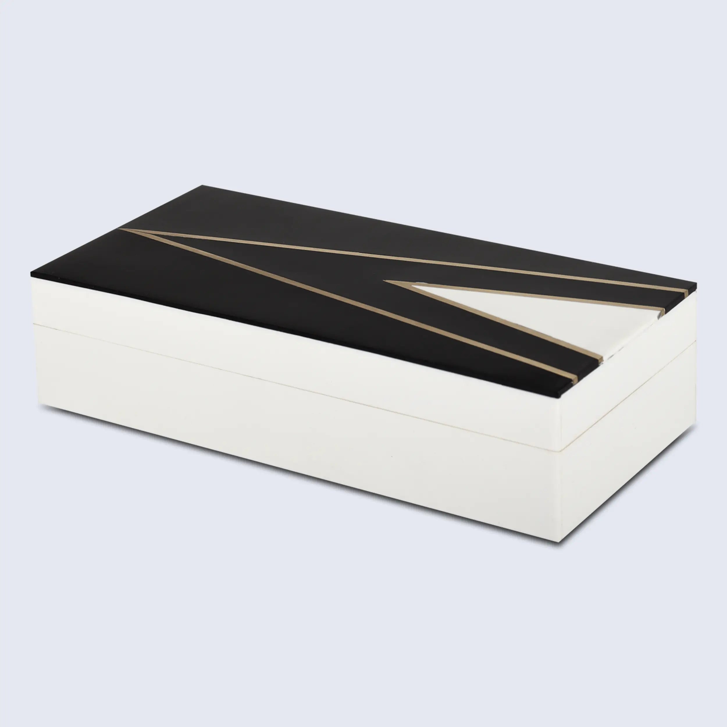 Kept Dapper Black White Resin Inlay & Brass  Storage Box, 7 Sizes
