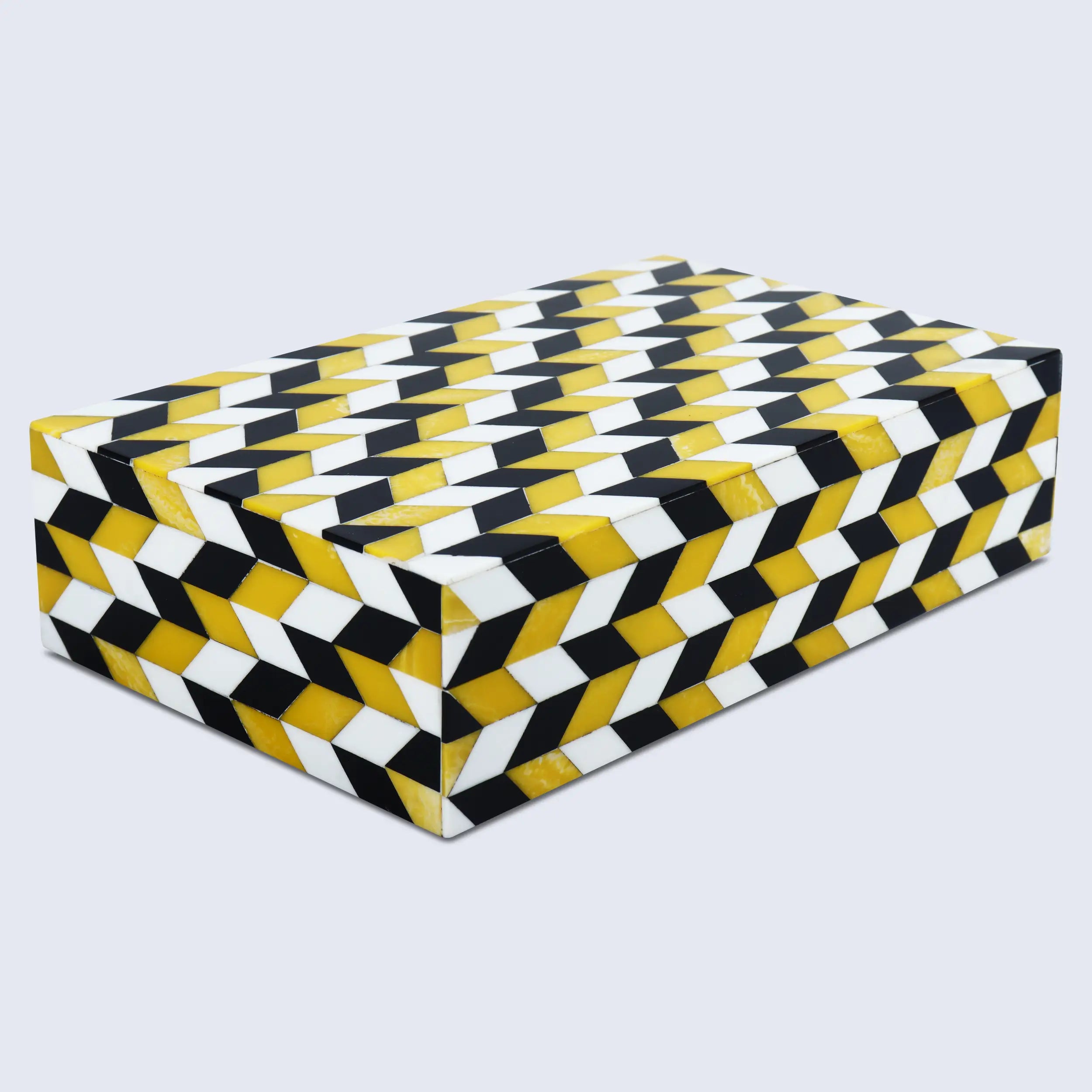 Black White Ochre Resin Inlay Decorative Storage Box Gifts- 8 Sizes