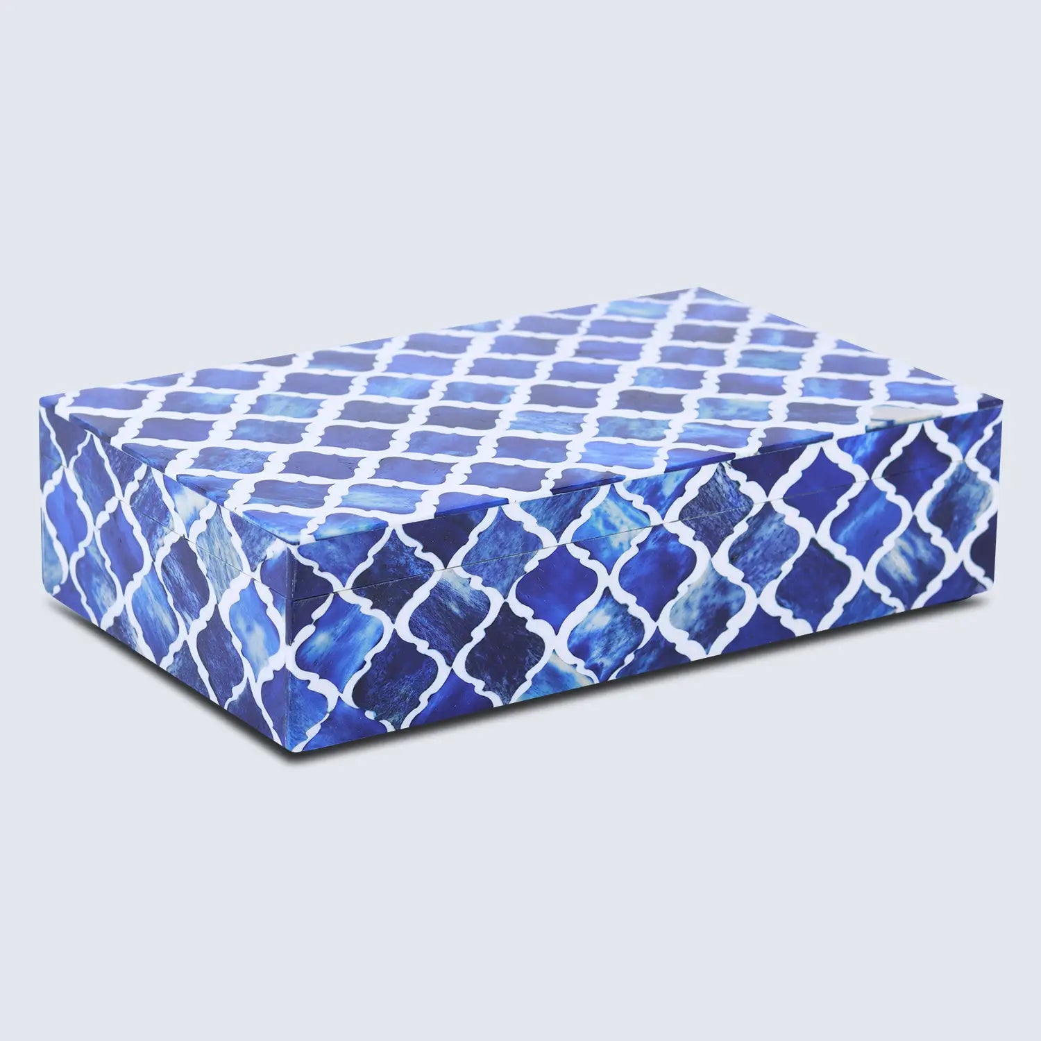Moroccan Blue & White Resin & Bone Inlay Decorative Storage Box — (7 Sizes)