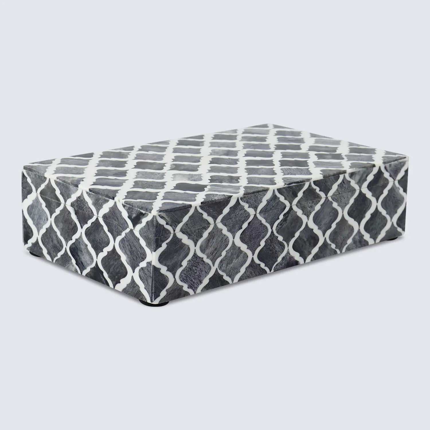 Moroccan Grey & White Resin & Bone Inlay Decorative Storage Box — (7 Sizes)