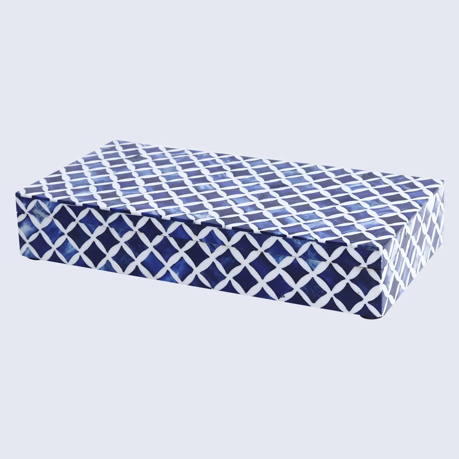 Decorative Storage Box Star Pattern Bone & Resin Inlay - Blue, 7 Sizes
