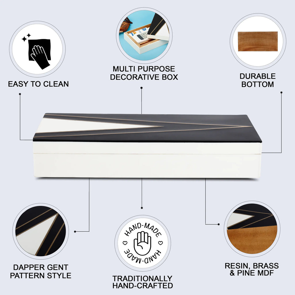 Kept Dapper Black White Resin Inlay & Brass  Storage Box, 7 Sizes