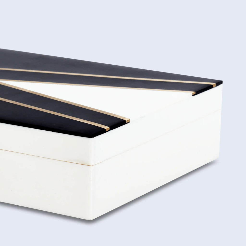 Kept Dapper Black White Resin Inlay & Brass  Storage Box, 7 Sizes