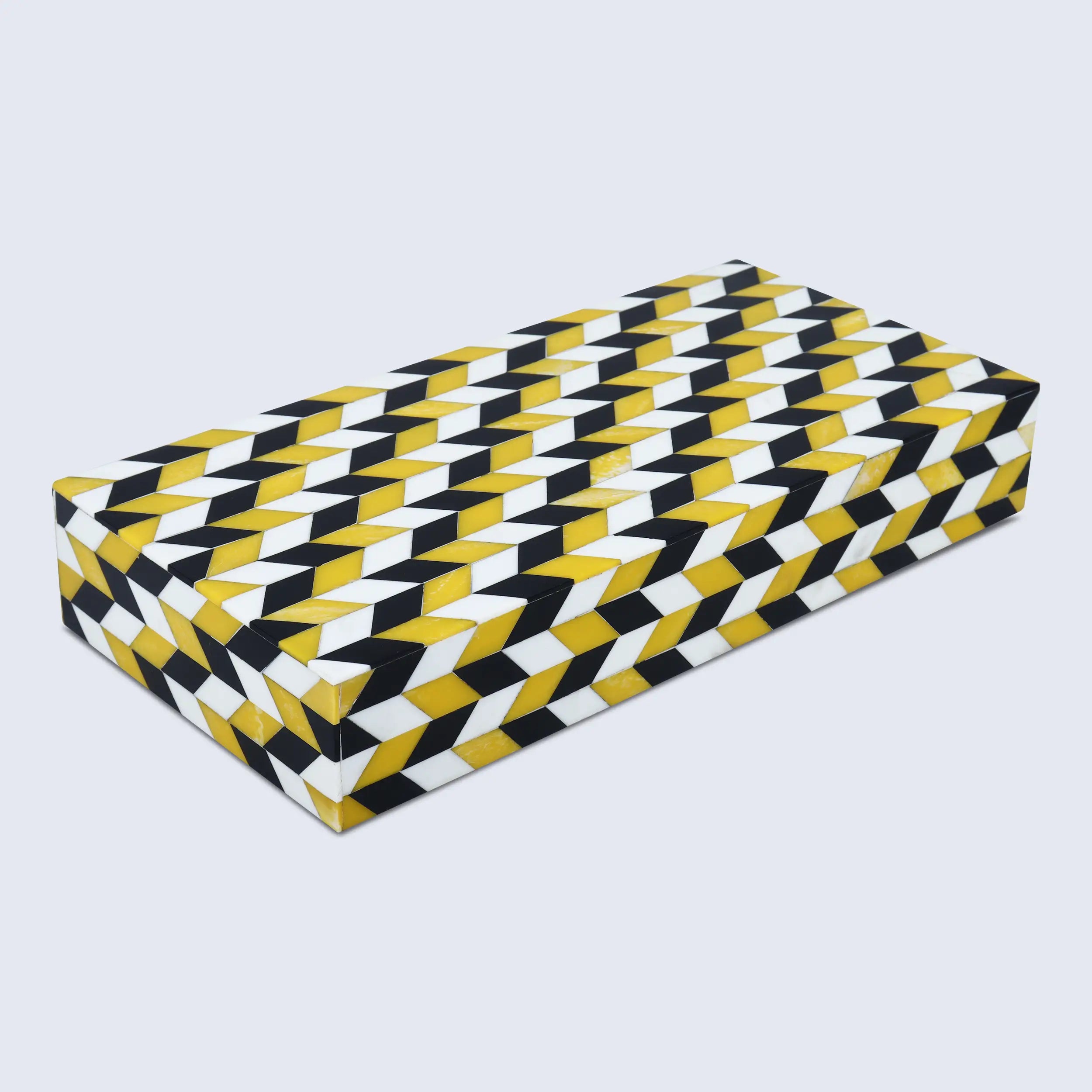 Black White Ochre Resin Inlay Decorative Storage Box Gifts- 8 Sizes