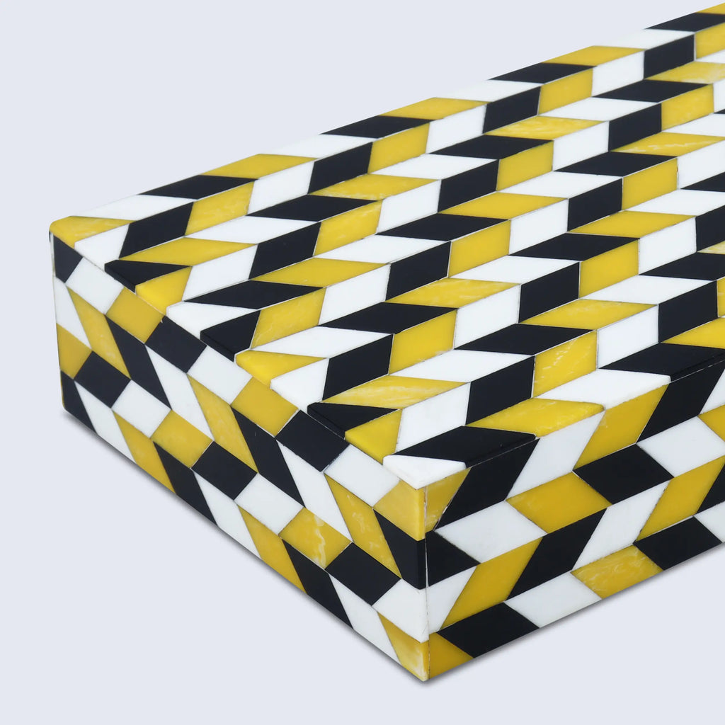Black White Ochre Resin Inlay Decorative Storage Box Gifts- 8 Sizes