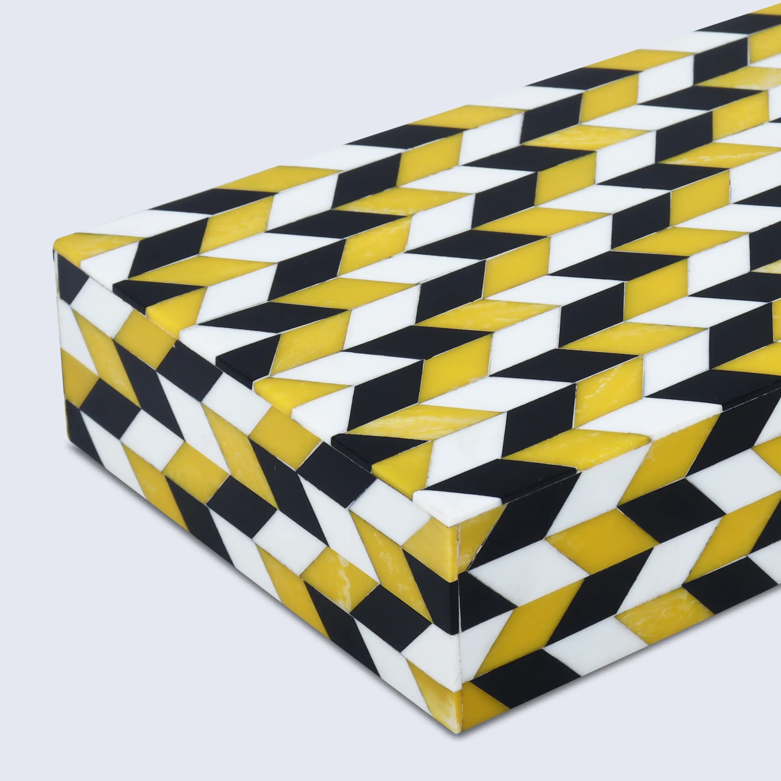 Black White Ochre Resin Inlay Decorative Storage Box Gifts- 8 Sizes
