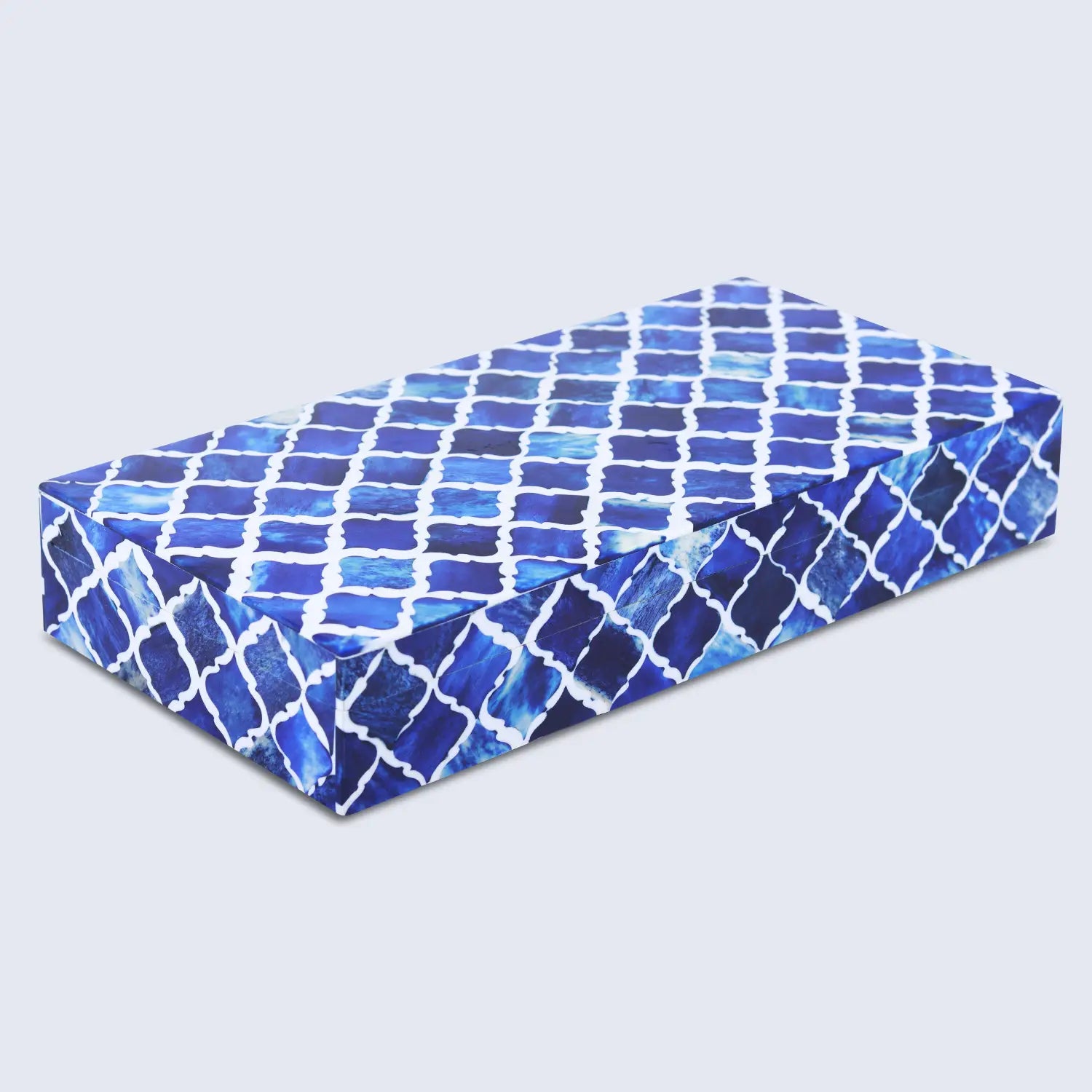 Moroccan Blue & White Resin & Bone Inlay Decorative Storage Box — (7 Sizes)