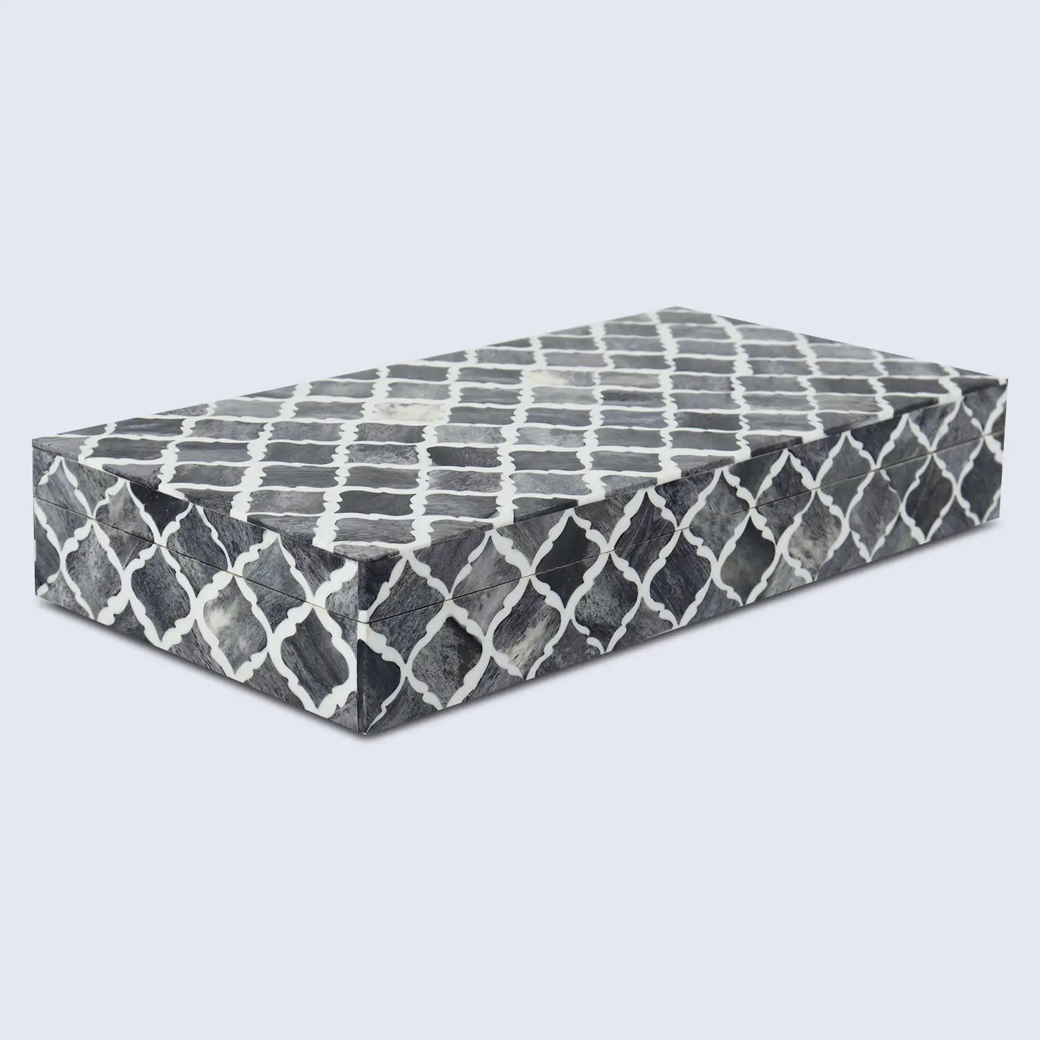 Moroccan Grey & White Resin & Bone Inlay Decorative Storage Box — (7 Sizes)