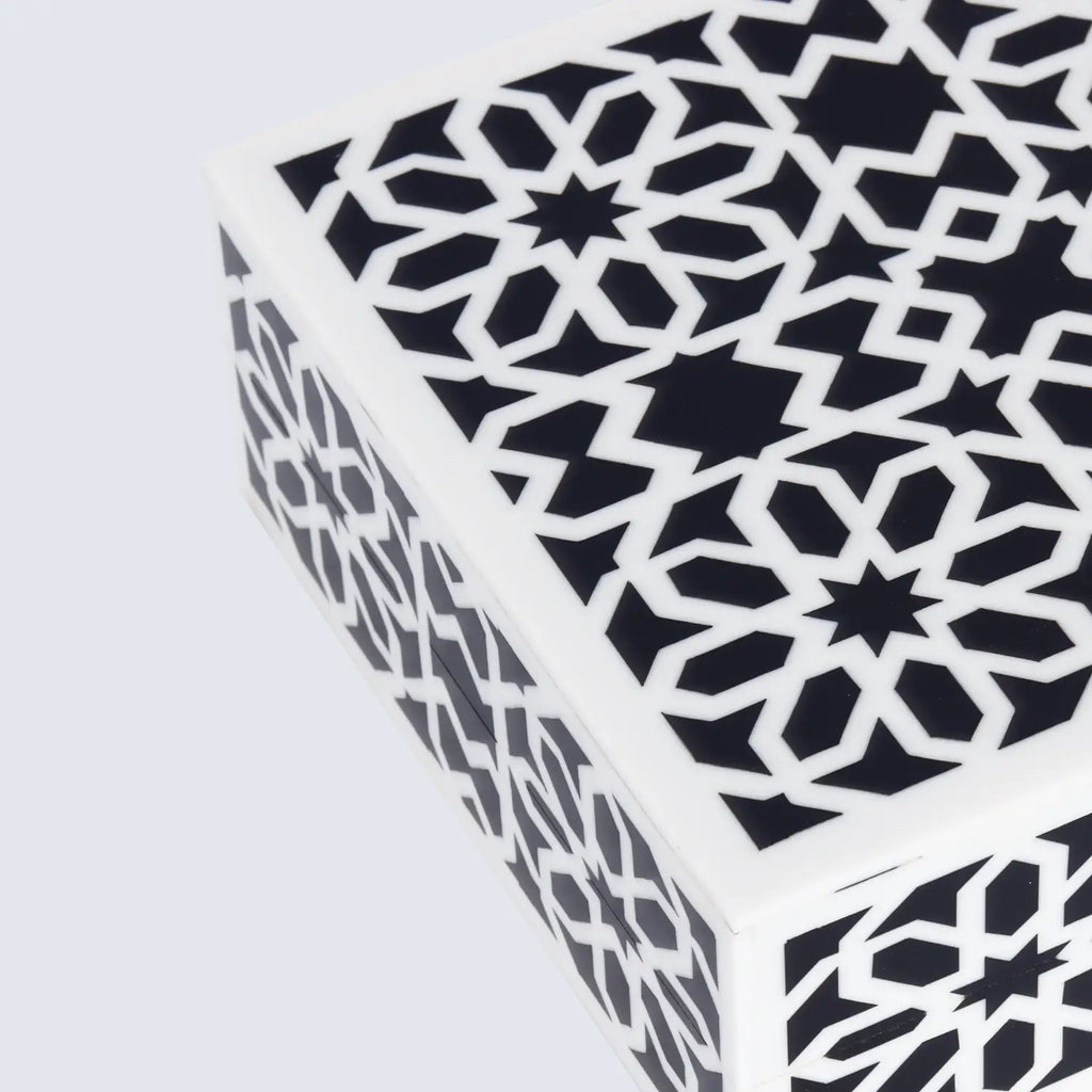 Decorative Storage Boxes Shiraz Pattern Resin Inlay, Black & White, 7 sizes