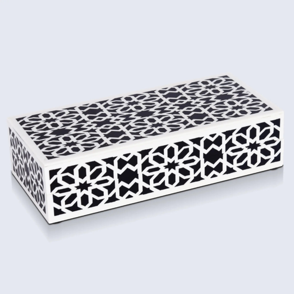 Decorative Storage Boxes Shiraz Pattern Resin Inlay, Black & White, 7 sizes