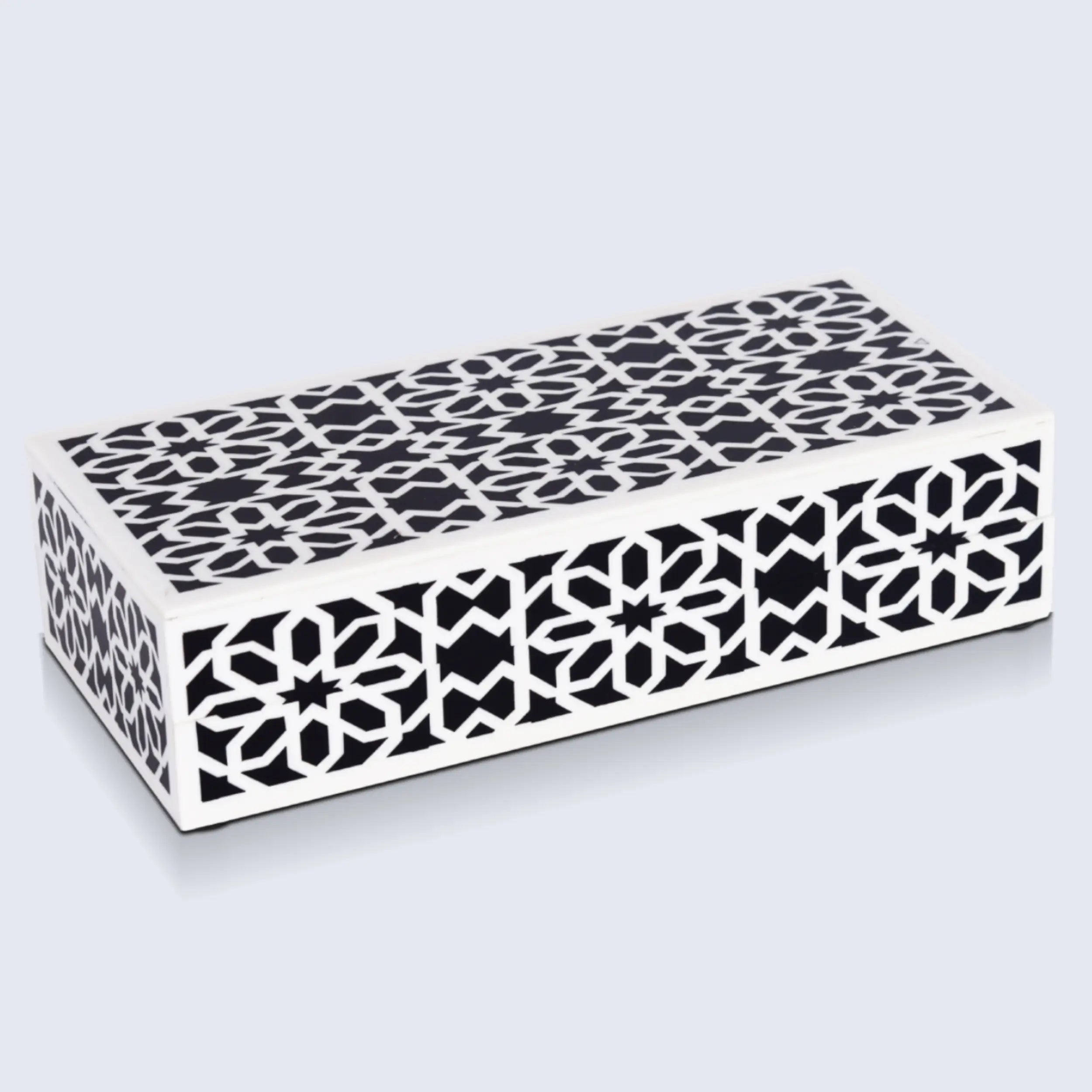 Decorative Storage Boxes Shiraz Pattern Resin Inlay, Black & White, 7 sizes