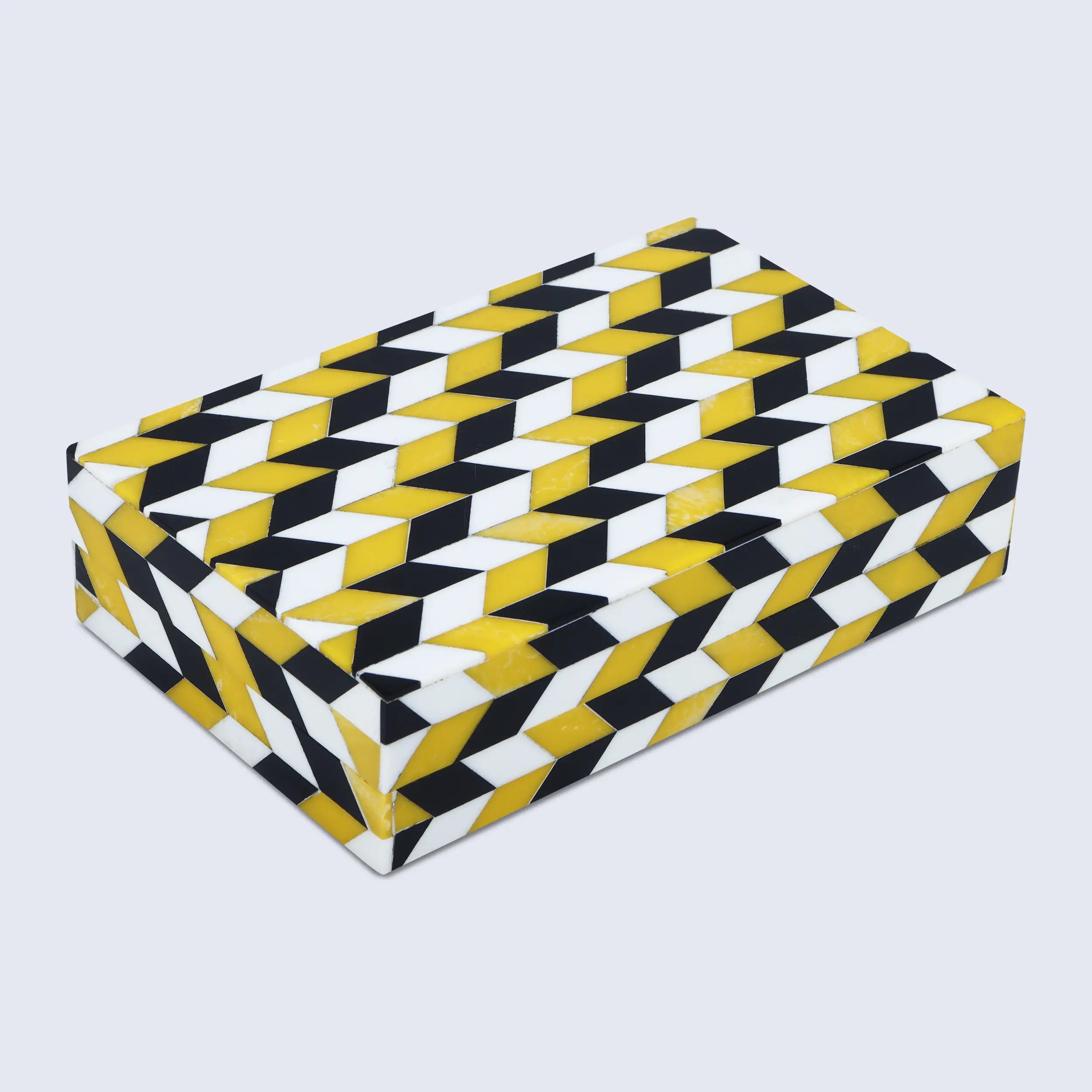 Black White Ochre Resin Inlay Decorative Storage Box Gifts- 8 Sizes