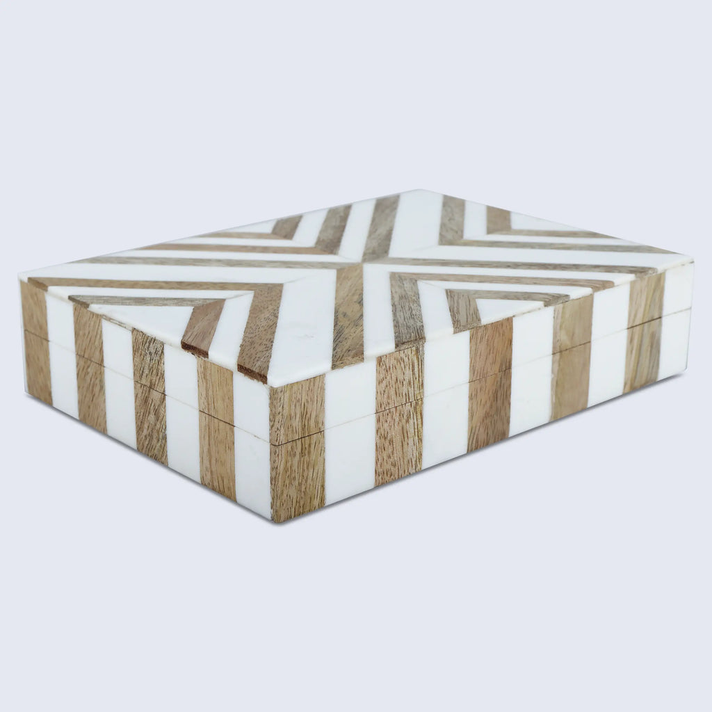 Marquet Chevron Resin & Wood Inlay Storage Box - 8 Sizes