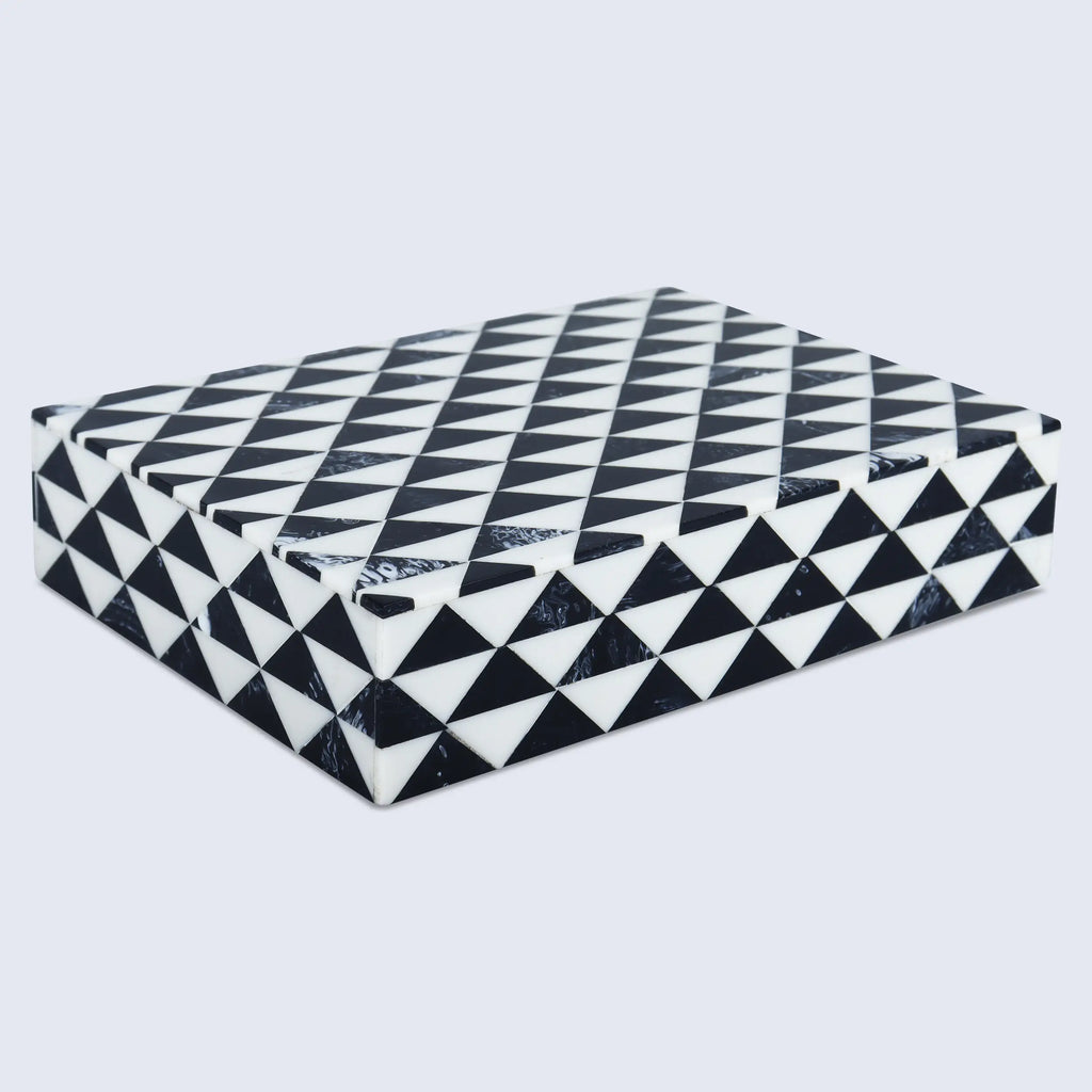 Marquet Prism Black White Resin Inlay Storage Box, 8 Sizes