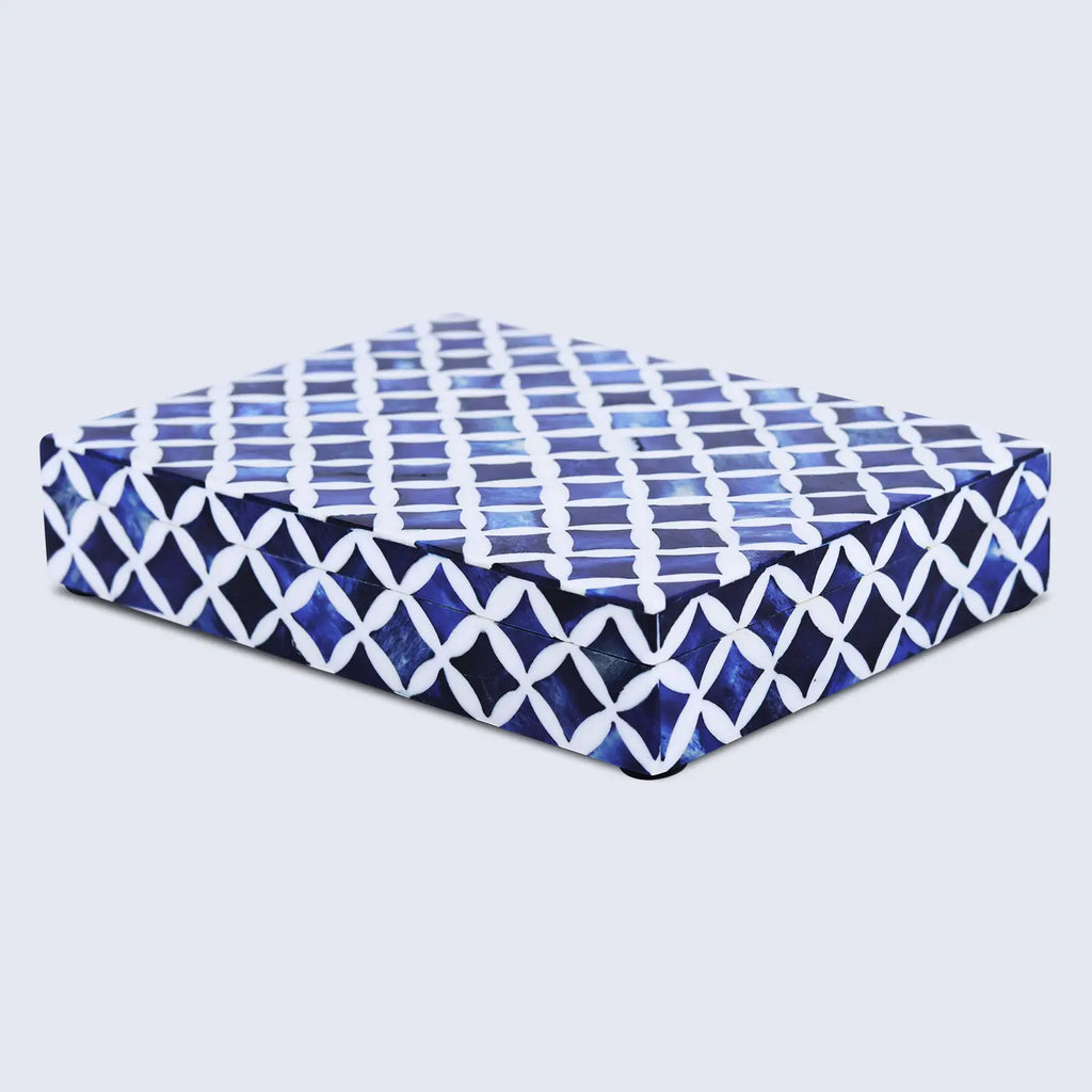 Decorative Storage Box Star Pattern Bone & Resin Inlay - Blue, 7 Sizes