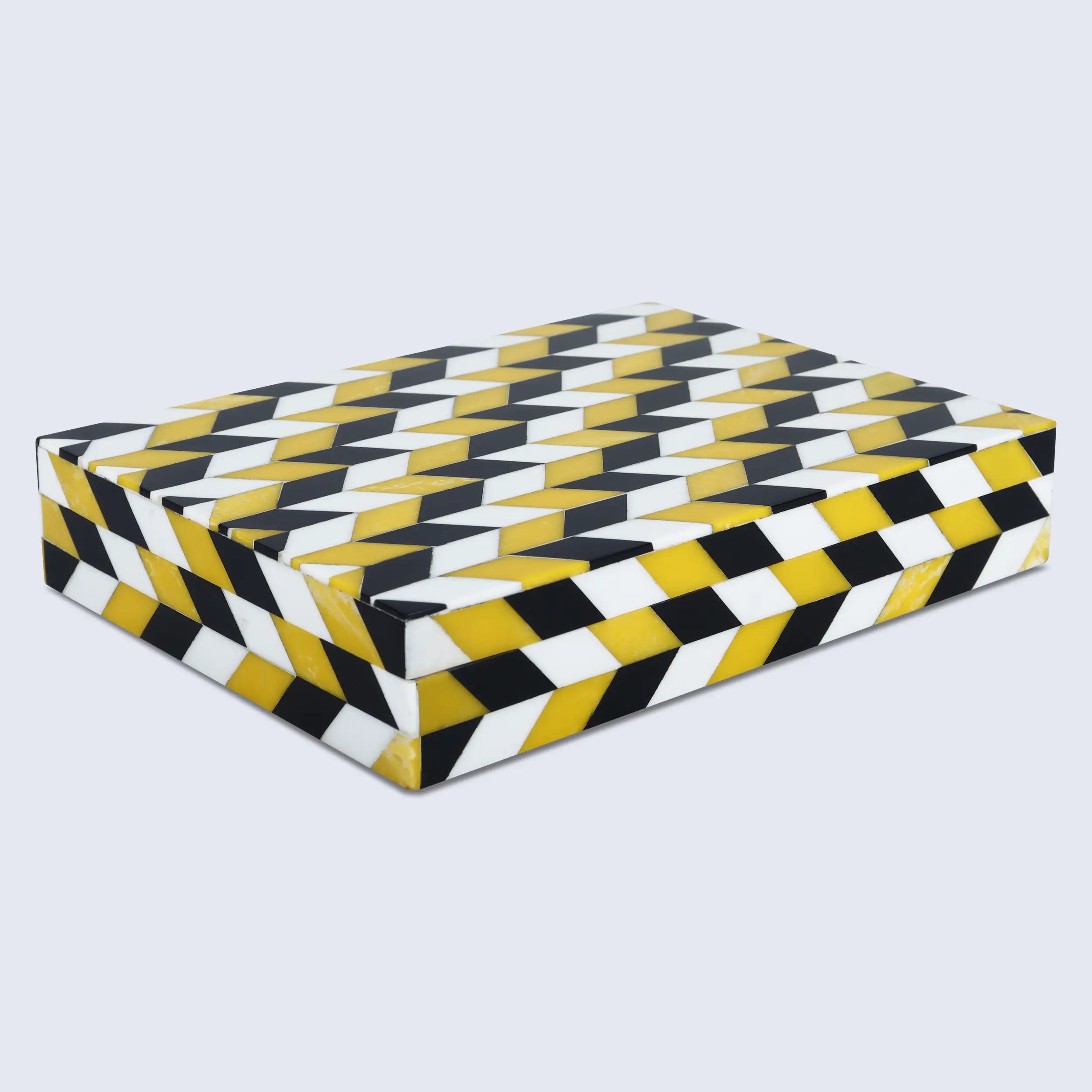 Black White Ochre Resin Inlay Decorative Storage Box Gifts- 8 Sizes
