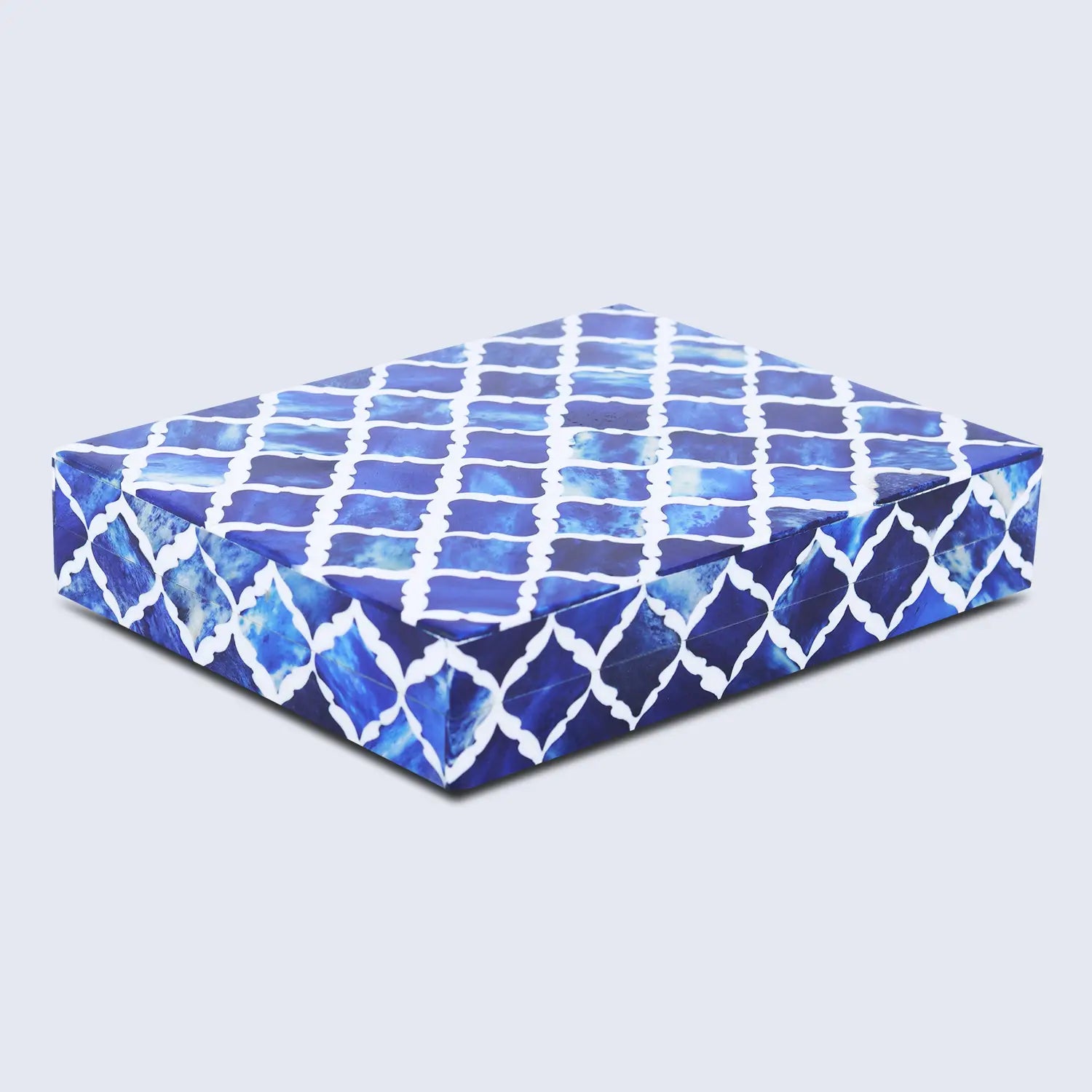 Moroccan Blue & White Resin & Bone Inlay Decorative Storage Box — (7 Sizes)