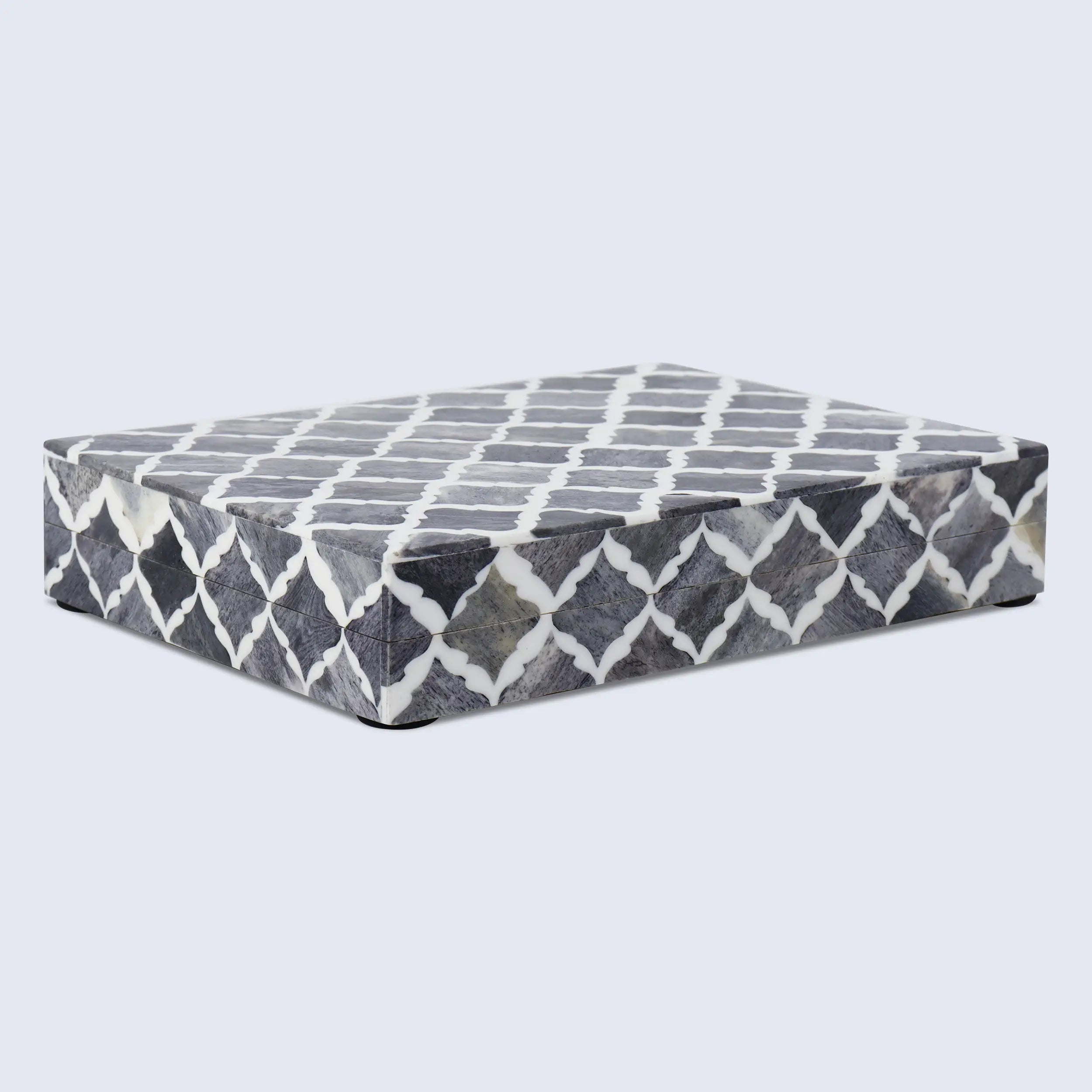 Moroccan Grey & White Resin & Bone Inlay Decorative Storage Box — (7 Sizes)